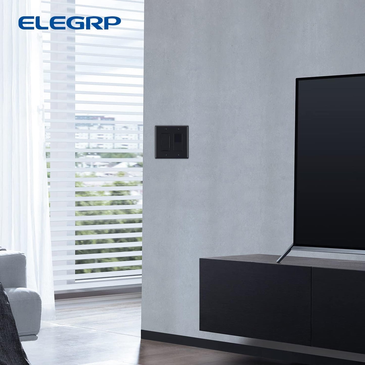 ELEGRP 2-Gang Decorative Wall Plates, Mid-Size 4.88" H x 4.94" L Unbreakable Thermoplastic Faceplate Cover for Decorator Receptacle Outlet Switch, UL Listed (10 Pack, Glossy Black)