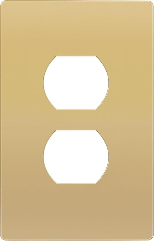 TG Mid-Size Screwless Duplex Wall Plate, Child Safe Receptacle Outlet Cover, Medium Size 1-Gang 4.88" H x 3.11" L, Polycarbonate Thermoplastic, UL Listed, SP-MS1-GD, Gold (1 Pack)