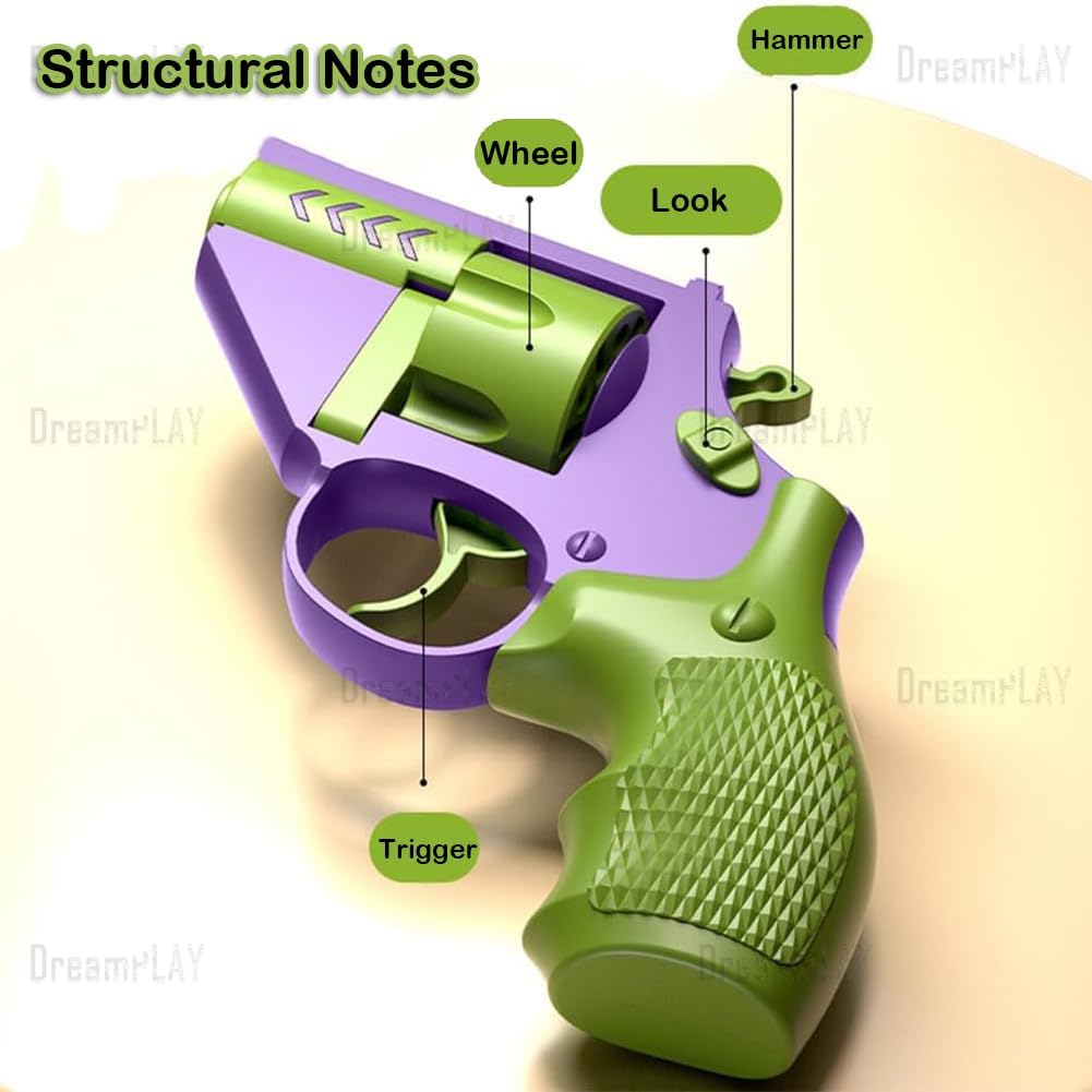 Fidget Toy Revolver Gun, 3D Plastic Mini Revolver Fidget Gun Toy Adults Slider, Gravity Gun Toy Nice Gifts for Kids Adults Suitable for Relieving ADHD, Anxiety (Blue)