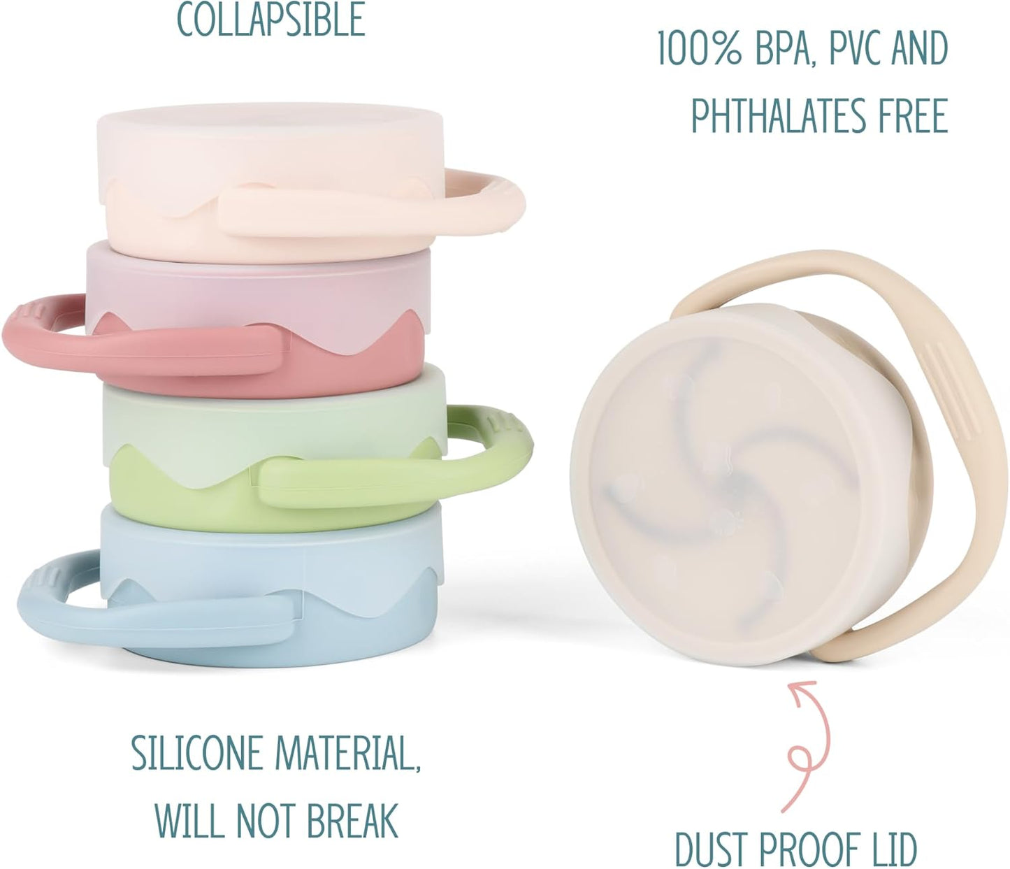 Silicone Snack Cups for Toddlers, Snack Containers with Lids, Foldable Baby Food Catcher with Holders and Dustproof Lid, 2 Pack (Color 1)