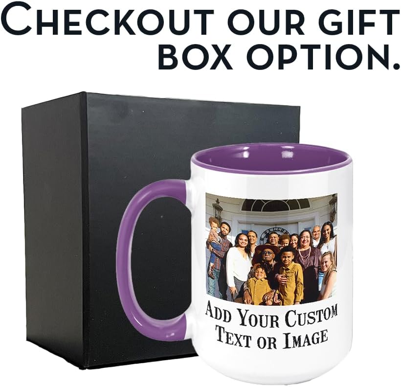 Personalized Coffee Mug, Custom Photo Text 15 Oz Ceramic Mug, Customized Picture Name Tea Cup, Unique Gift Idea, Taza Cafe Personalizadas Fotos, Cute Custom Gifts Mom Women Men, Mother's Day, Purple