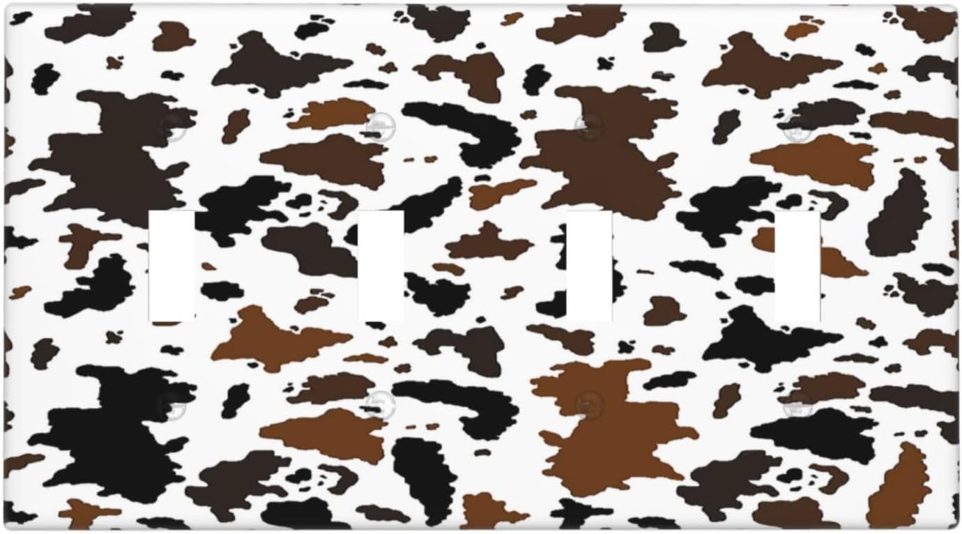 Light Switch Covers Rustic Cowhide Highland Cow Milk Cow Quad Toggle Electrical Faceplate 4 Gang Wall Plate Decorative Switch Plates For Farmhouse Home Decor