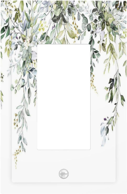 Decorative Outlet Covers Boho Farmhouse Flower Leaf Sage Green 1 Gang Single Rocker Light Switch Cover Plate Wall Plates GFCI Faceplate for Bedroom Cabin Decor