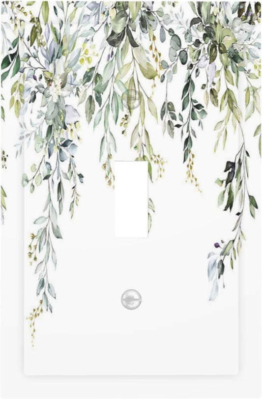 Decorative Light Switch Cover Boho Farmhouse Flower Leaf Sage Green 1 Gang Single Toggle Device Electrical Faceplate Switchplates Decorator Outlet Wall Plate for Bedroom Cabin Decor