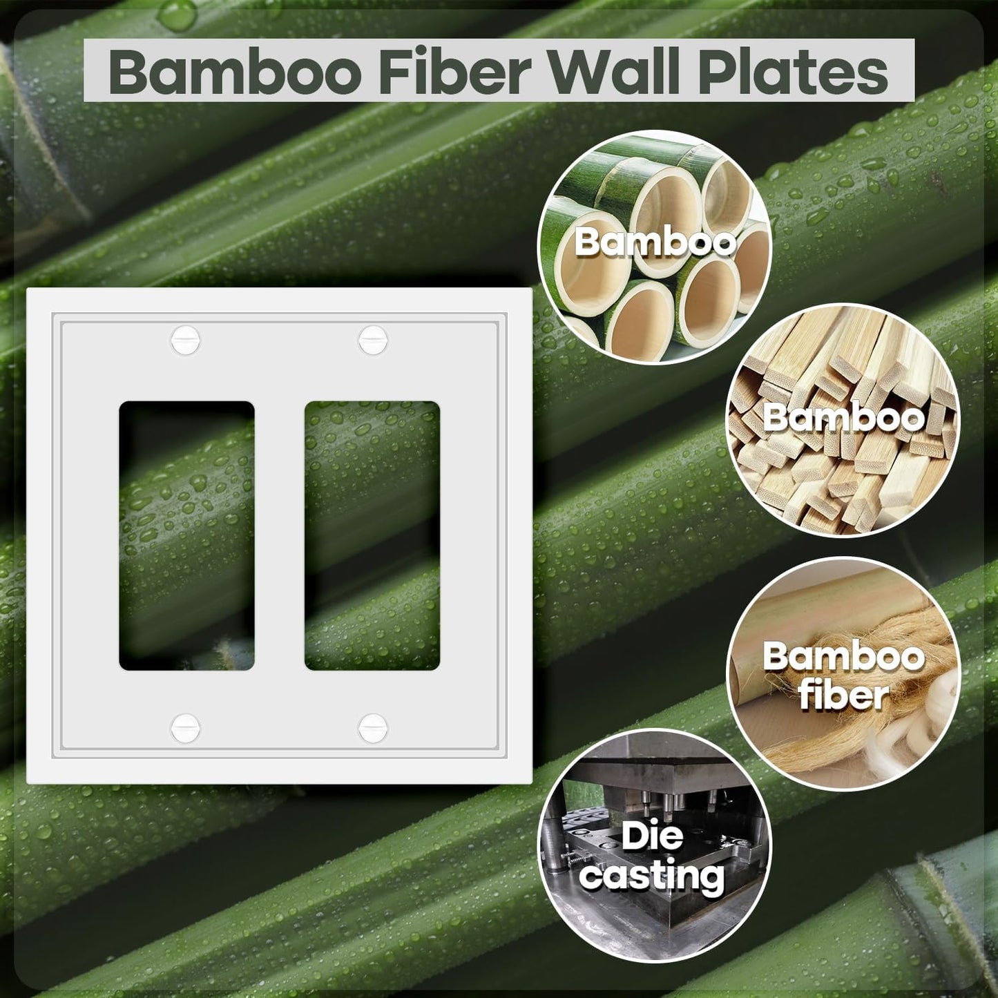 Double Decorator Switch Cover Plate White Classic Decorative Decorator Switch Plates Cover 2 Gang Rocker Wall Plate Cover for Duplex Toggle, 2 Pack