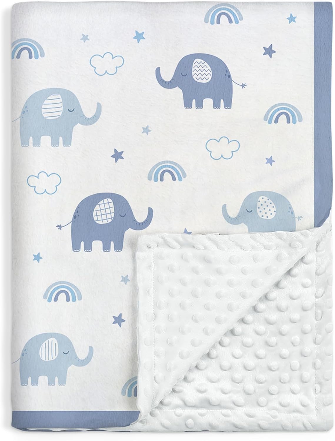 Elephant Minky Baby Blanket 30 x 40 Inches for Boys Girls, Soft Plush Receiving Blanket with Dotted Back, Gift for Toddler Newborn Infant Christmas Birthday Baby Shower