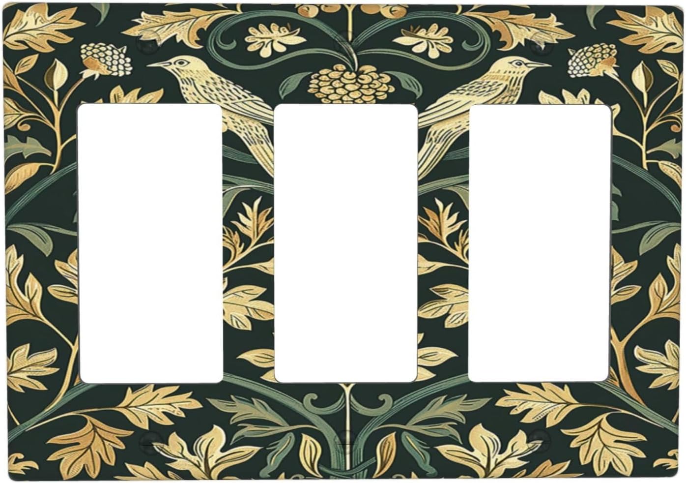 Light Switch Covers William Morris Vintage Botanical Birds Golden Green Leaves 3 Gang Rocker Electrical GFCI Decorative Triple Outlet Wall Plate Cover Switchplate for Bedroom Home Decor