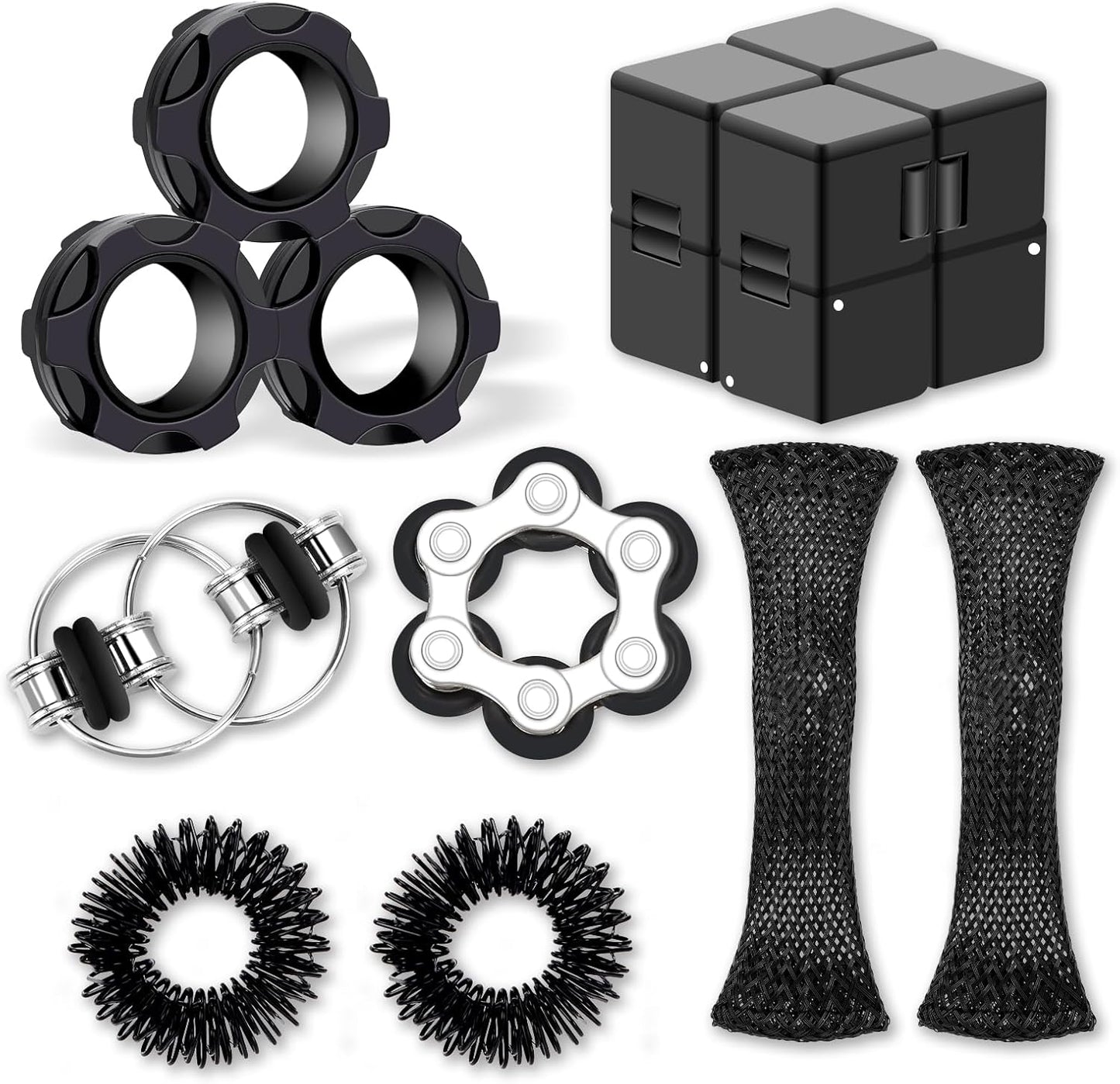 8Pcs Fidget Toys Adults Teens ADHD Autism Toys Adults Office Cool Gadgets Desk Toys Fidgets for Classroom with Magnetic Rings Cube Keychain Christmas Stocking Stuffer Gifts for Men