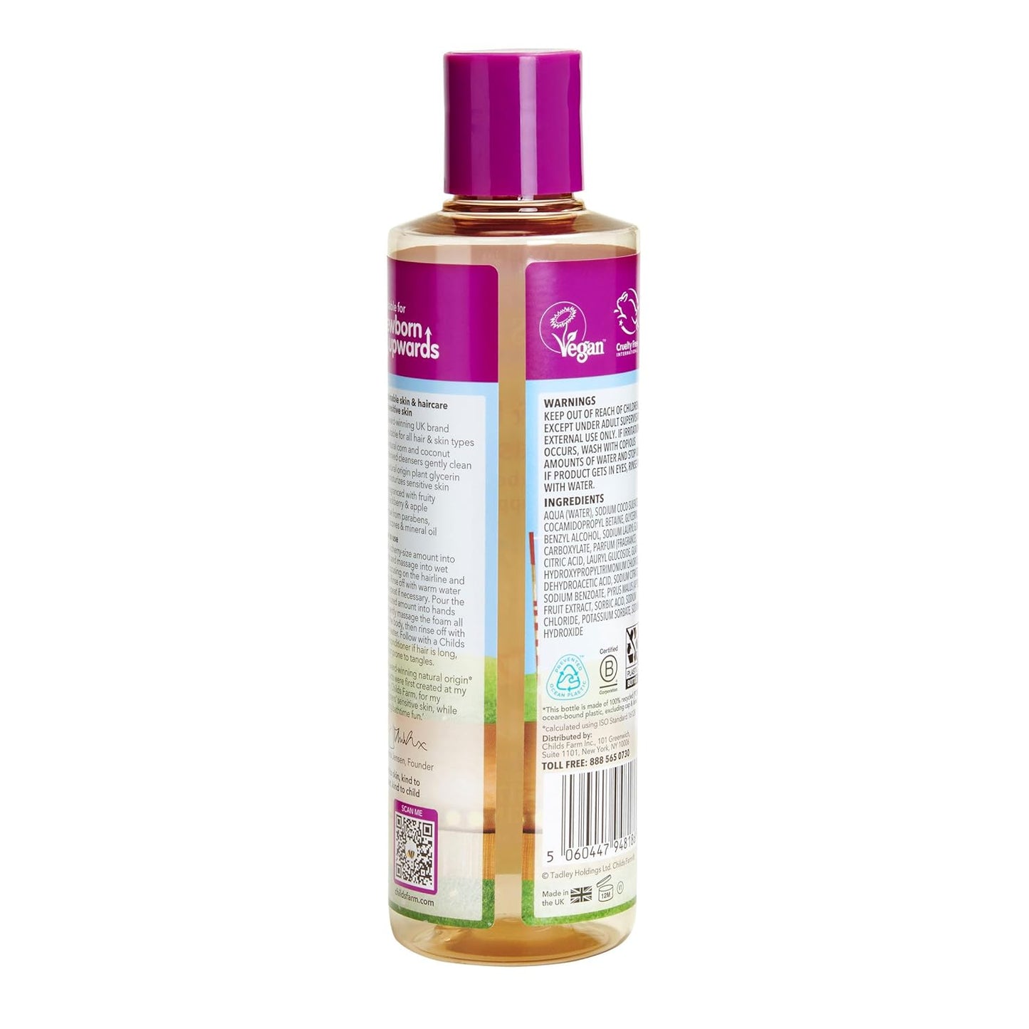 Childs Farm, Kids Hair & Body Wash for Dry, Sensitive Skin, Blackberry & Organic Apple, Gently Cleanses, Vegan, Cruelty-Free, 8.4 Fl Oz