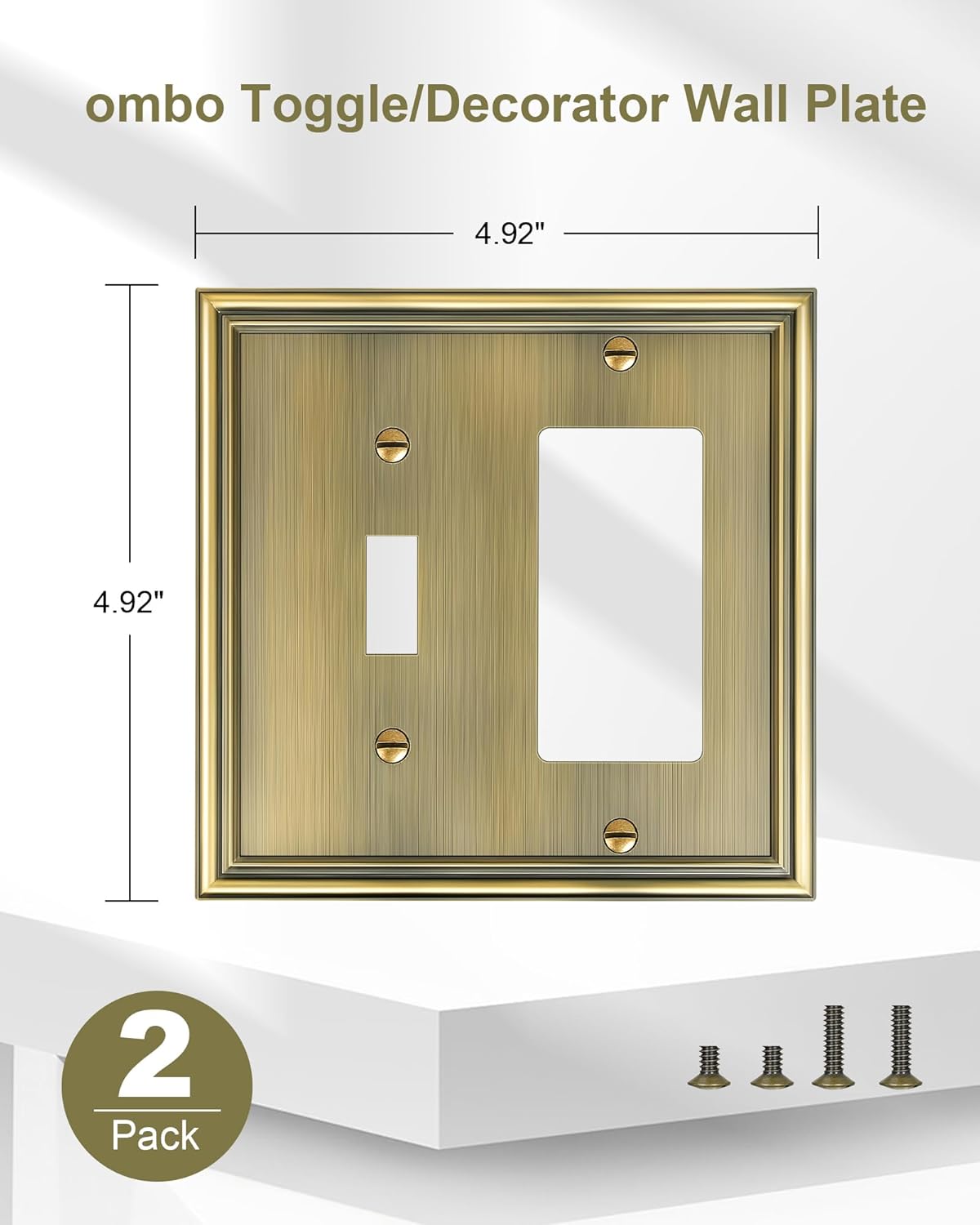 2-Pack Combo Toggle/Decorator Light Switch Cover Plate, Antique Brass Decorative Electrical Outlet Covers, Durable Solid Zinc Alloy Wall Switch Plates and Outlet Covers