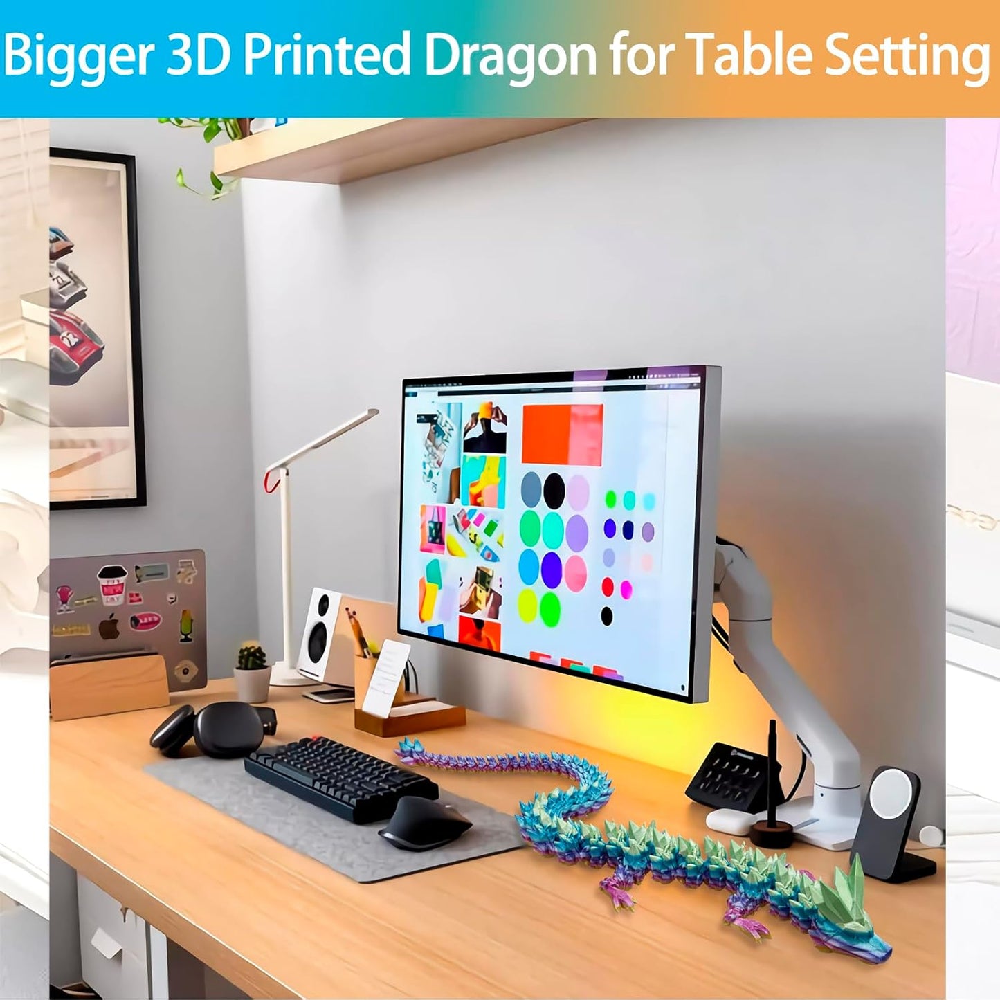 3D Printed Dragon, 3D Dragon,24 Inch 3D Printed Fidget Dragon, Bigger Fidget Crystal Dragon Toys, 3D Printed Articulated Dragon for Home Office Car Desk Decor Toys (Red Yellow Blue)