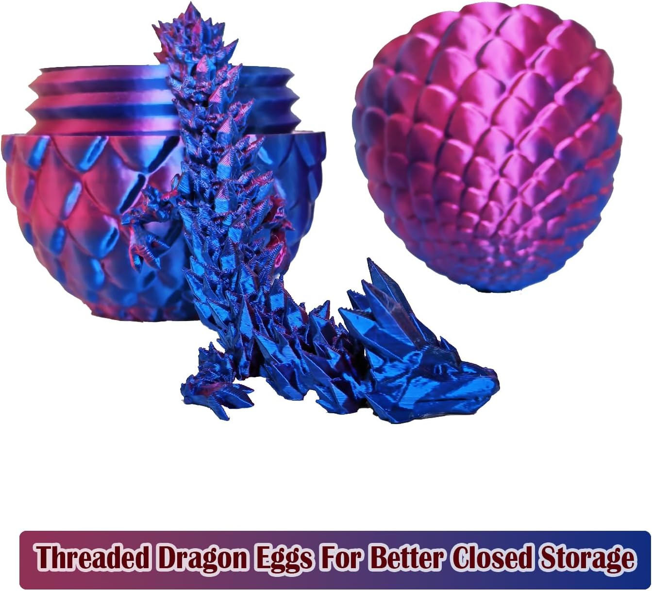 Dragon Egg,Dragon Egg Fidget Surprise Toy with 3D Printed Dragon, Dragon Eggs with Dragon Inside Fidget Toy, 12" Dragon and Dragon Egg Toy Gifts for Autism and ADHD. (Laser Purple)