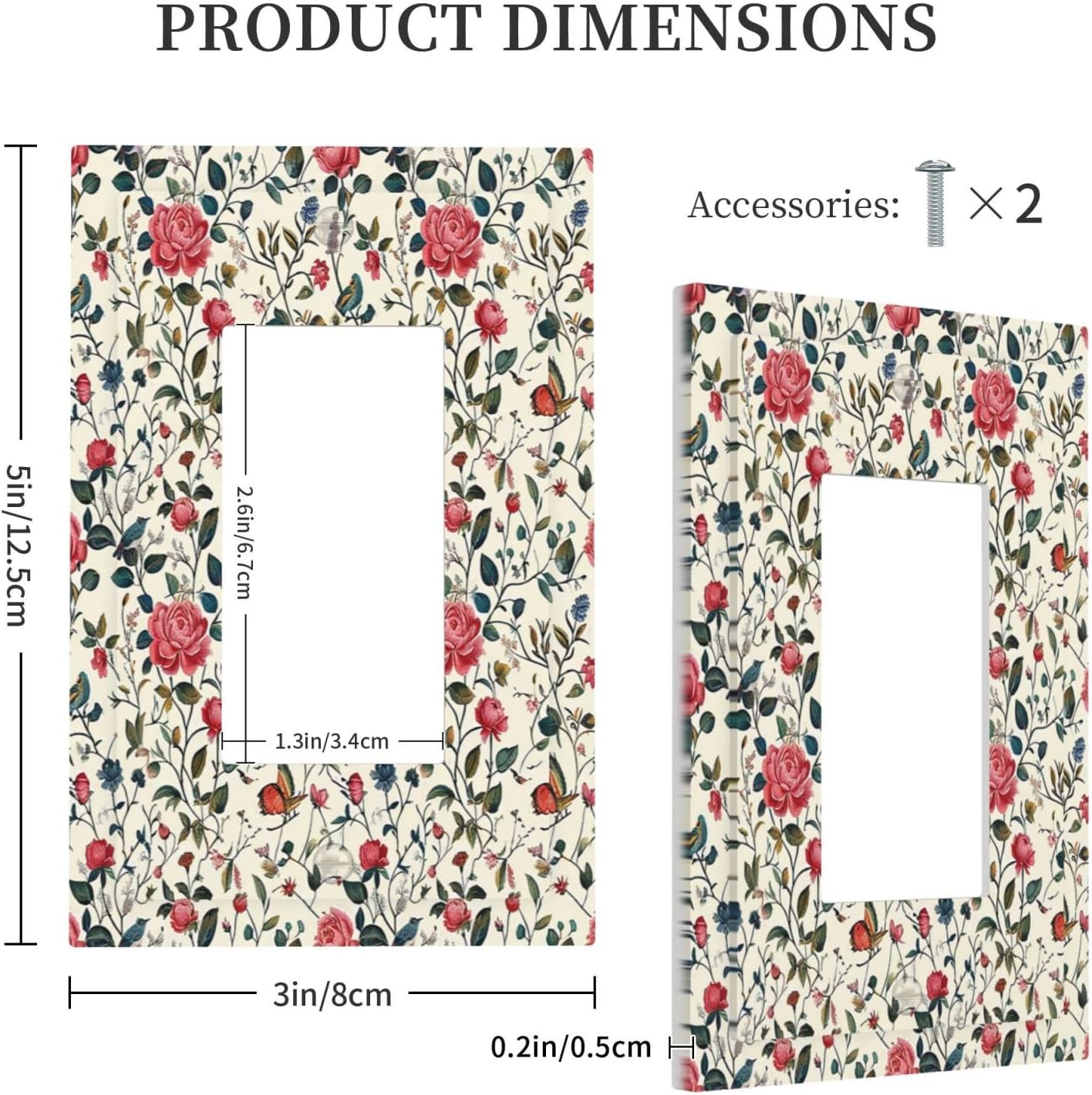 Decorative Outlet Covers Vintage Flowers Rose Leaf Bird Butterfly 1 Gang Single Rocker Light Switch Cover Plate Wall Plates GFCI Faceplate for Bedroom living Room Decor