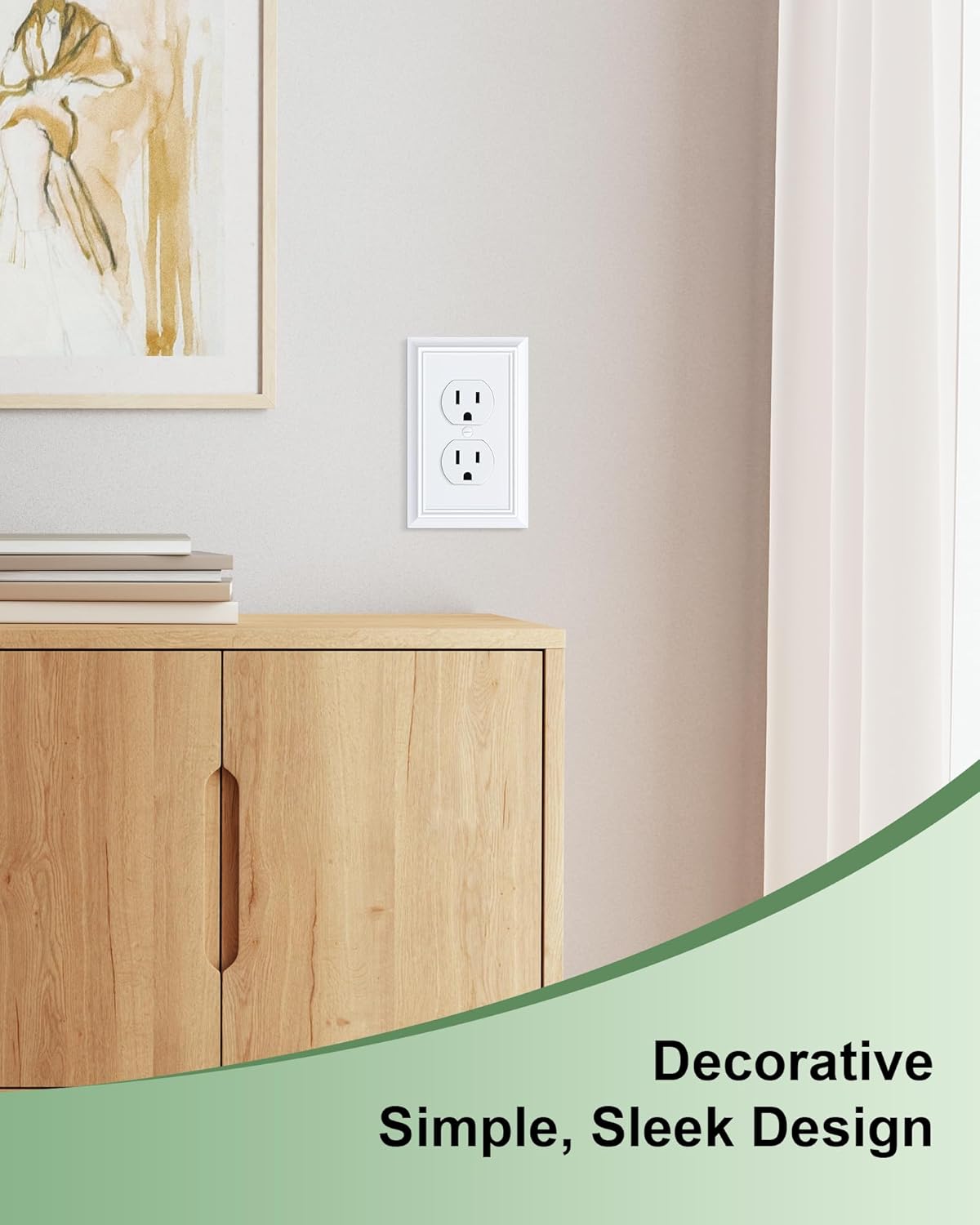 6-Pack Duplex Outlet Cover Plate, Decorative Pure White Switch Plates and Outlet Covers, Natural Bamboo Fiber Wall Plates for Electrical Outlets, 1 Gang Receptacle Cover, Corrosion Resistant
