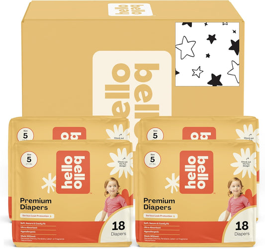 Hello Bello Diapers, Size 5 (27+ lbs) Superstars - 72 Count Value Pack of Premium Disposable Baby Diapers, Hypoallergenic with Soft, Cloth-Like Feel