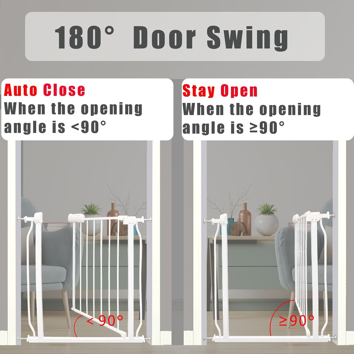 Heavy Duty Baby & Dog Safety Gate 86-104.7 Inch, White Metal, Tension Mounted No Drilling Pet Gate for Large Openings