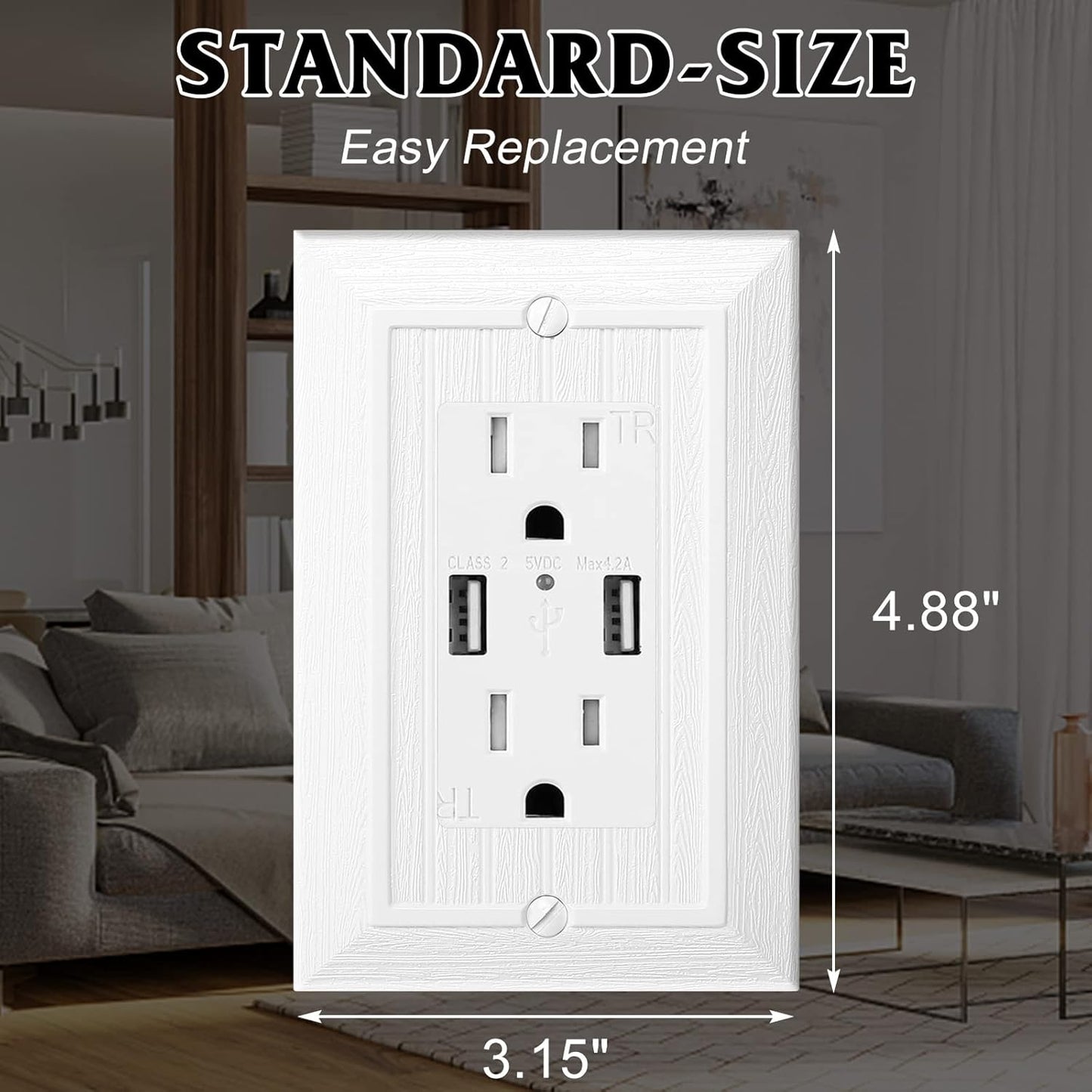 Modern Decorative Wall Plate Switch Plate Outlet Cover, Vintage Retro Wood Grain Design(Single Decorator-4 Pack, White)