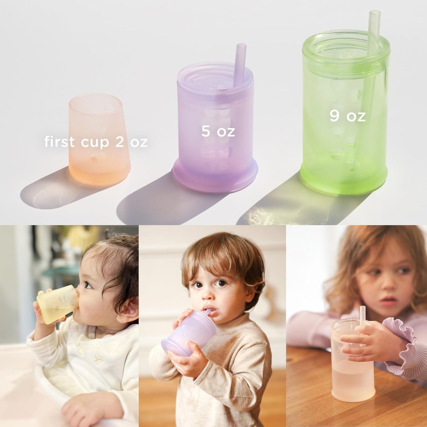 Olababy First Cup | Clear Sense 100% Silicone Infant Trainer Cup | 2oz Medicine Cup for Newborn | Non-Slip & Sloping Design for Tiny Hands & Baby Led Weaning (Kiwi, 1 Cup)