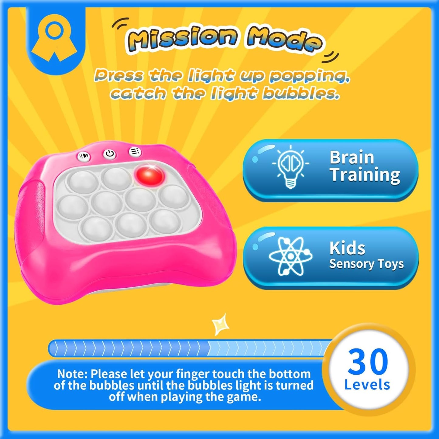 Fast Push Bubble Game, 2 Pack Light-up Pop Game Fidget Toys for Kids and Adults, Electronic Handheld Game Stress Relief Toys for 6 7 8 9 Year Old Boys & Girls (Blue+Pink)