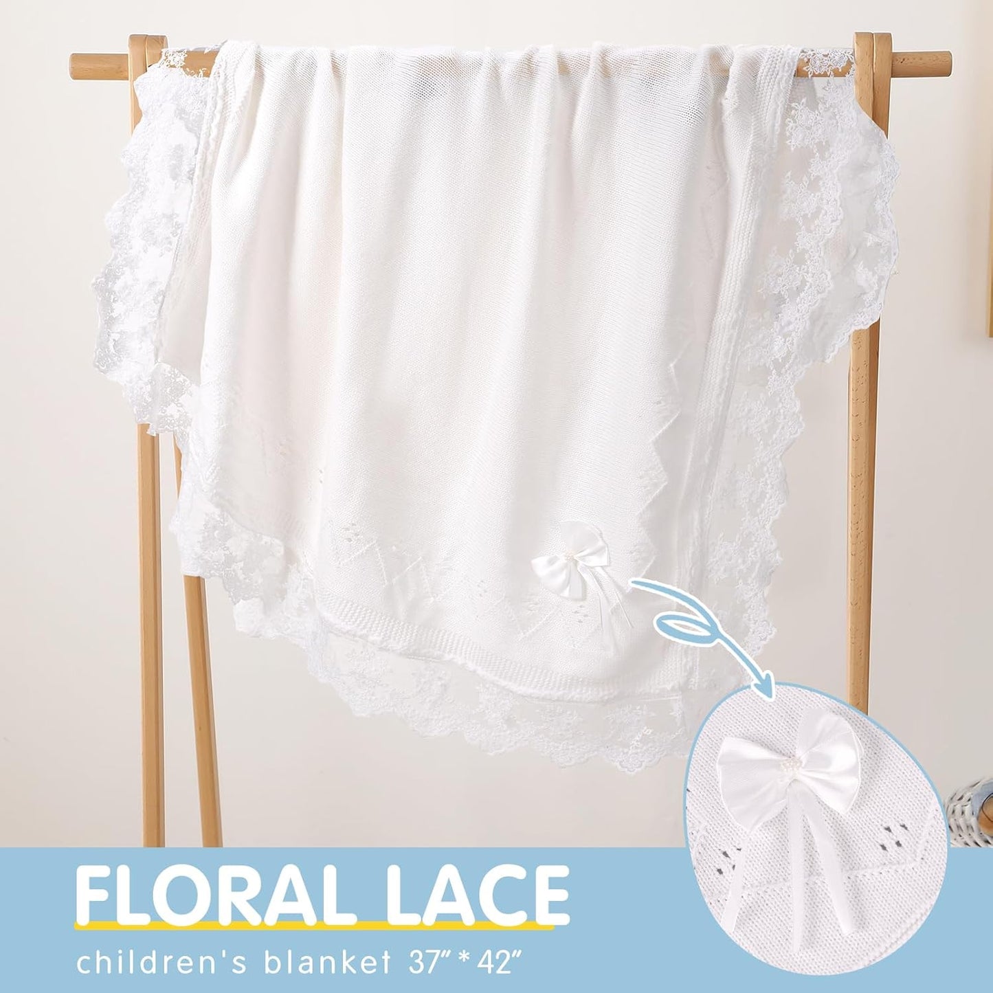 Booulfi Baby Blanket for Girls Boys Swaddles for Newborns Receiving Blankets Neutral Baptism Christening Knit White Baby Blanket Small Baby Crib Blanket, 37x42