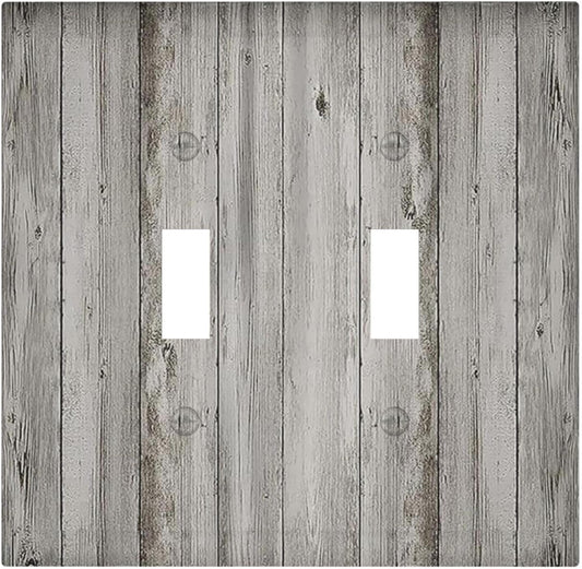 Decorative Switch Plates Farmhouse Rustic Grey Barn Door Wood 2 Gang Double Toggle Outlet Light Switch Cover Wall Plate Electrical Faceplate for Bedroom Cabin Decor