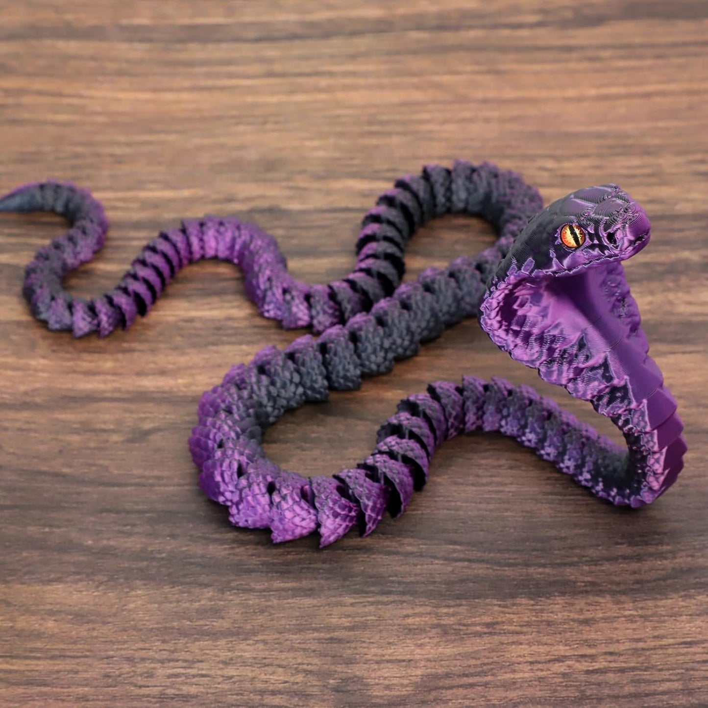 25" 3D Printed Snake, 3D Printed Fidget Animals,3D Crystal Snake Flexible Joints Home Decor Executive Desk Toys,Home Office Decor Executive Desk Toys for Autism/ADHD (Black (Black Purple)