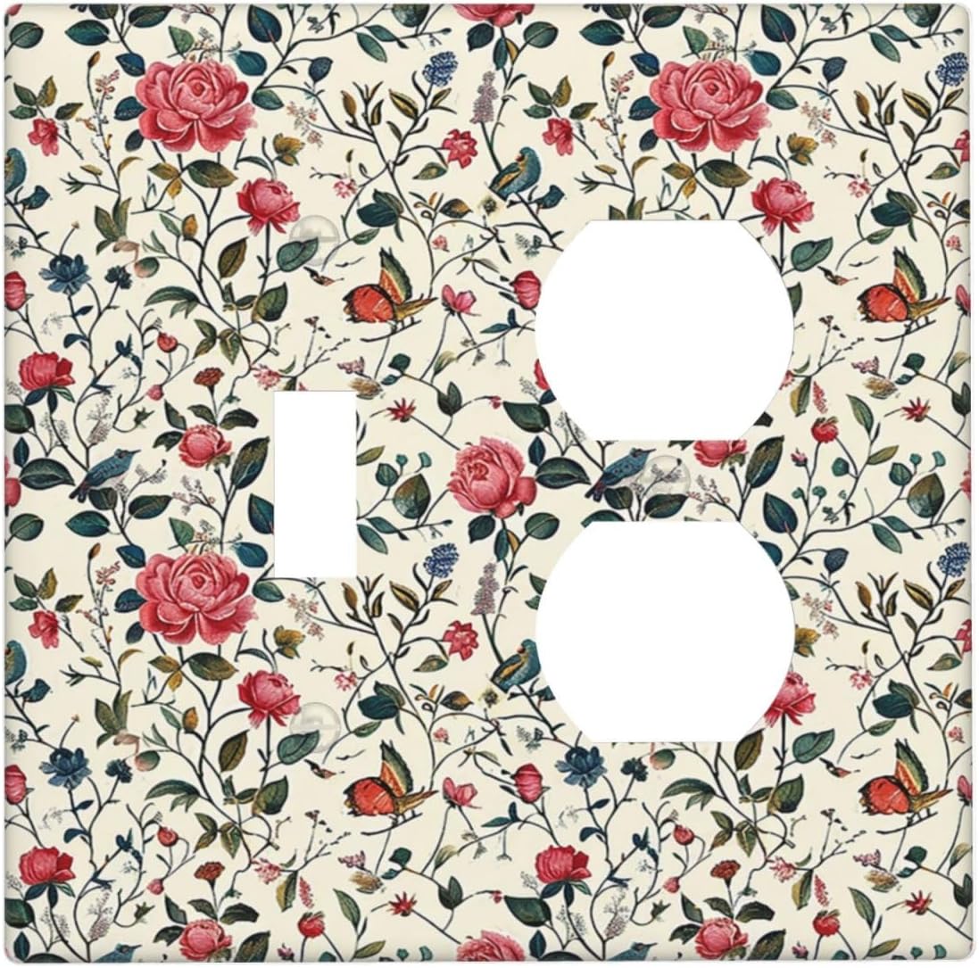 Wallplates Vintage Flowers Rose Leaf Bird Butterfly 1 Toggle 1 Duplex Switch Plate Electrical GFCI Faceplate Decorative Light Switch Covers for Bedroom living Room Decor