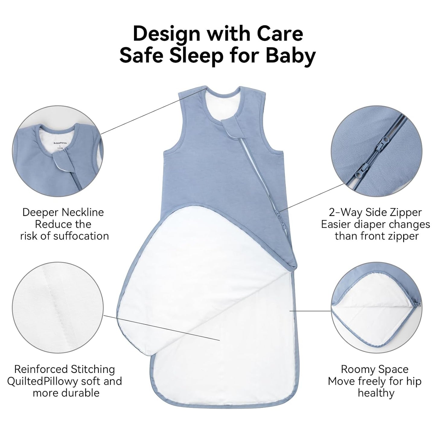 BubblePanda Rayon Made from Bamboo Sleep Sack 6-12 Months 0.5 Tog Soft Lightweight Toddler Sleep Sack for Babies 2-Way Zipper Wearable Blanket Baby 6 Months