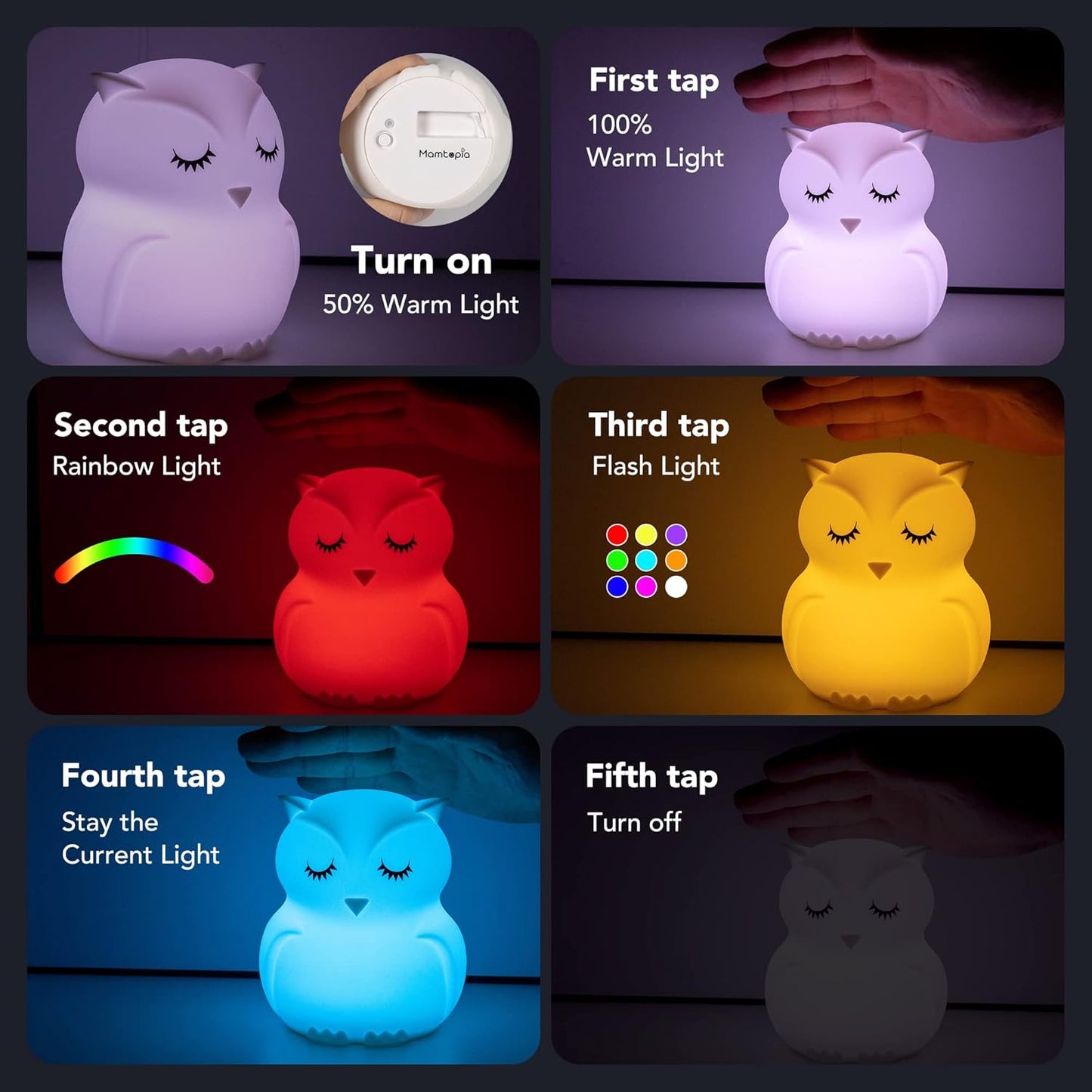 Owl Night Light for Toddler Baby Nursery Night Lamp Children Room Decor Silicone Kids Night Lights with Remote Control