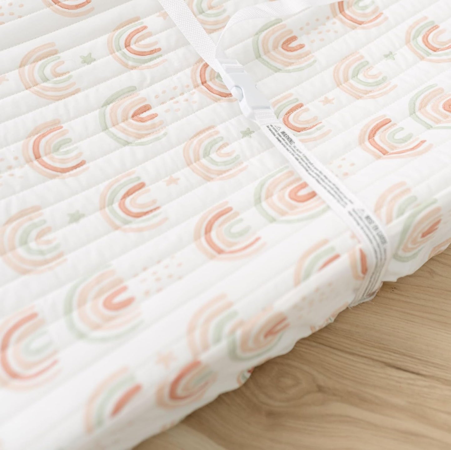 Crane Baby Quilted Changing Pad Cover, 100% Cotton Sateen, 16 X 32, Secure Elastic Fit, Machine Washable, Pink Rainbow Nursery Decor for Girls