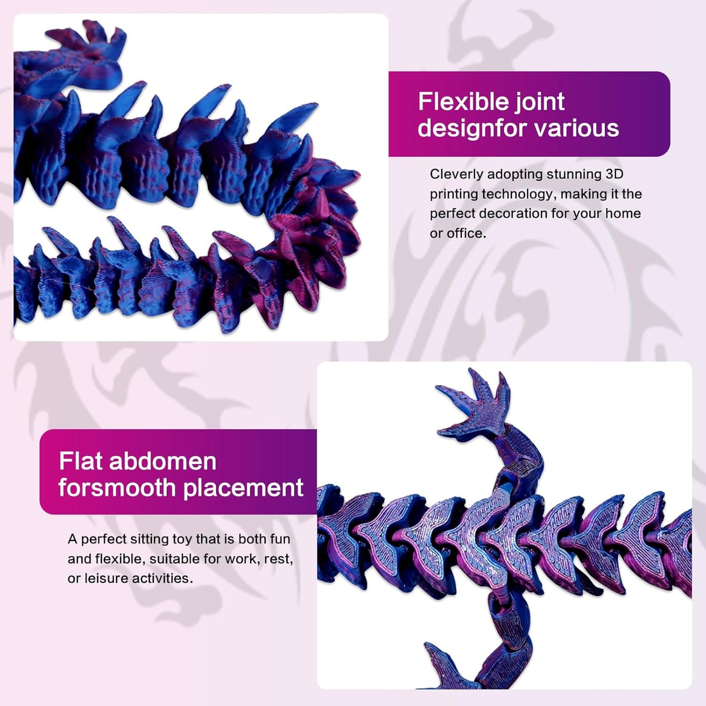 putyhet 18" 3D Printed Dragon, Standing Articulated Dragon, Crystal Dragon Fidget Toy Surprise, Home Office Decor Executive Desk Toy (A)