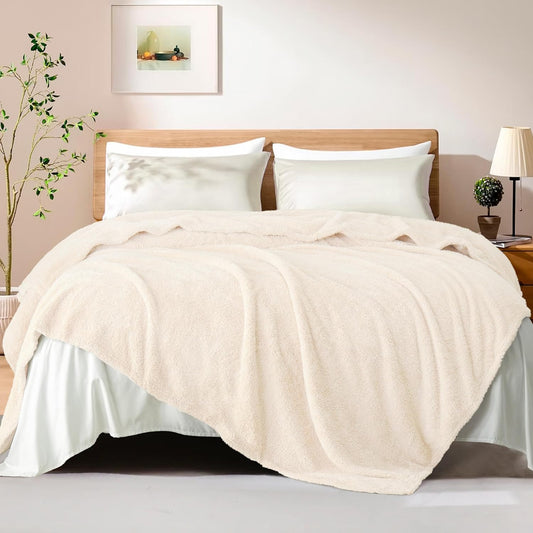 Exclusivo Mezcla Fleece Blanket for Couch, Soft and Cozy Twin Blankets for Women Men Girls Kids, Suitable for All Seasons, White, 60x80 Inches