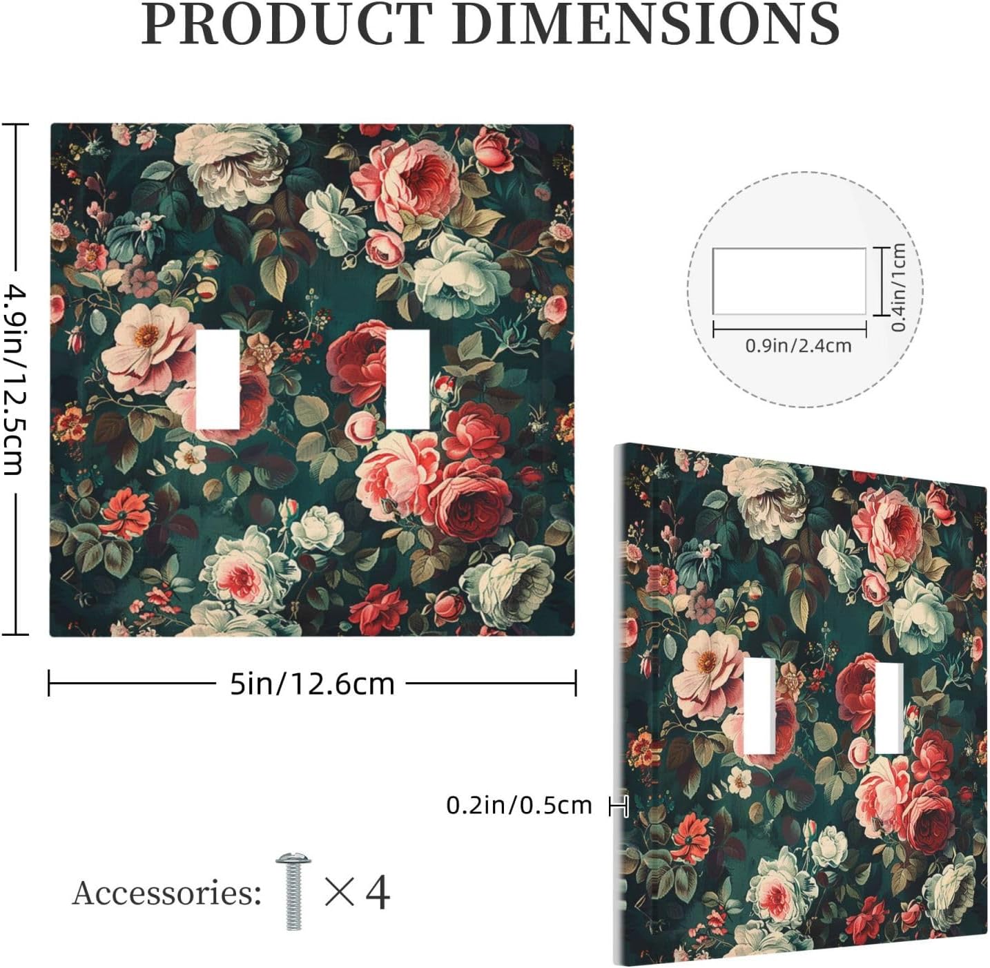 Decorative Switch Plates Baroque Vintage Peony Flower Floral 2 Gang Double Toggle Outlet Light Switch Cover Wall Plate Electrical Faceplate for Bedroom Farmhouse Decor
