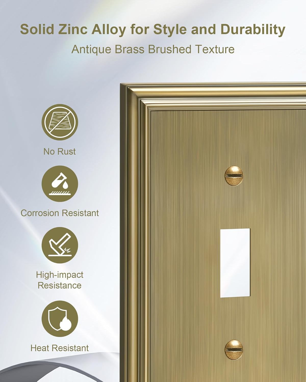 6-Pack Single Toggle Light Switch Cover Plate, Durable Solid Zinc Alloy Decorative Switch Plate Covers, Antique Brass 1 Gang Wall Plate, Corrosion Resistant