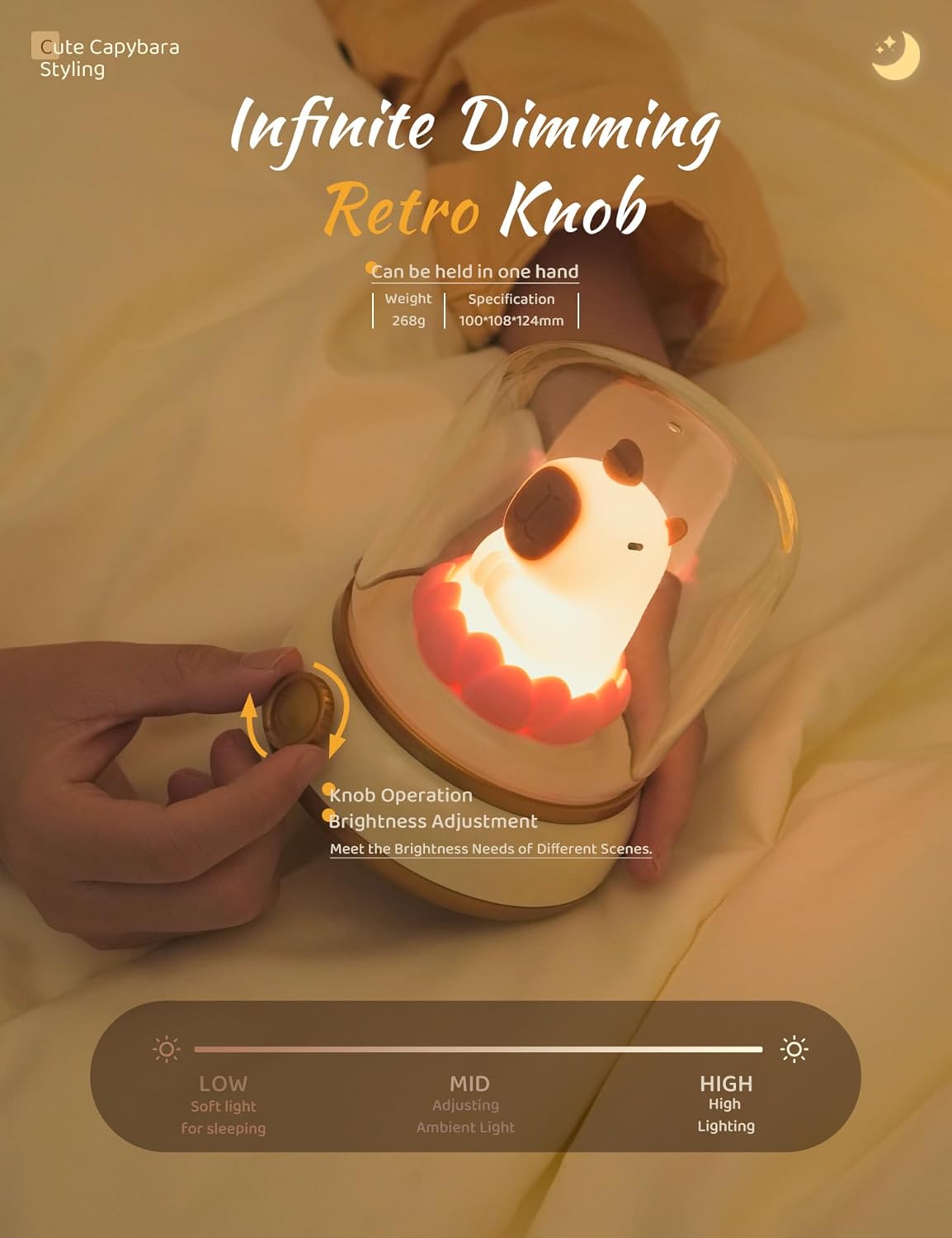 Lucky Capybara Night Light, Cute Lamp and Cozy Lighting,Rotate to Adjust Brightness,Rechargeable Night Light for Kids,Capybara Gift,Cute Stuff Gifts for Children,Lucky Capybara Bring Good Luck