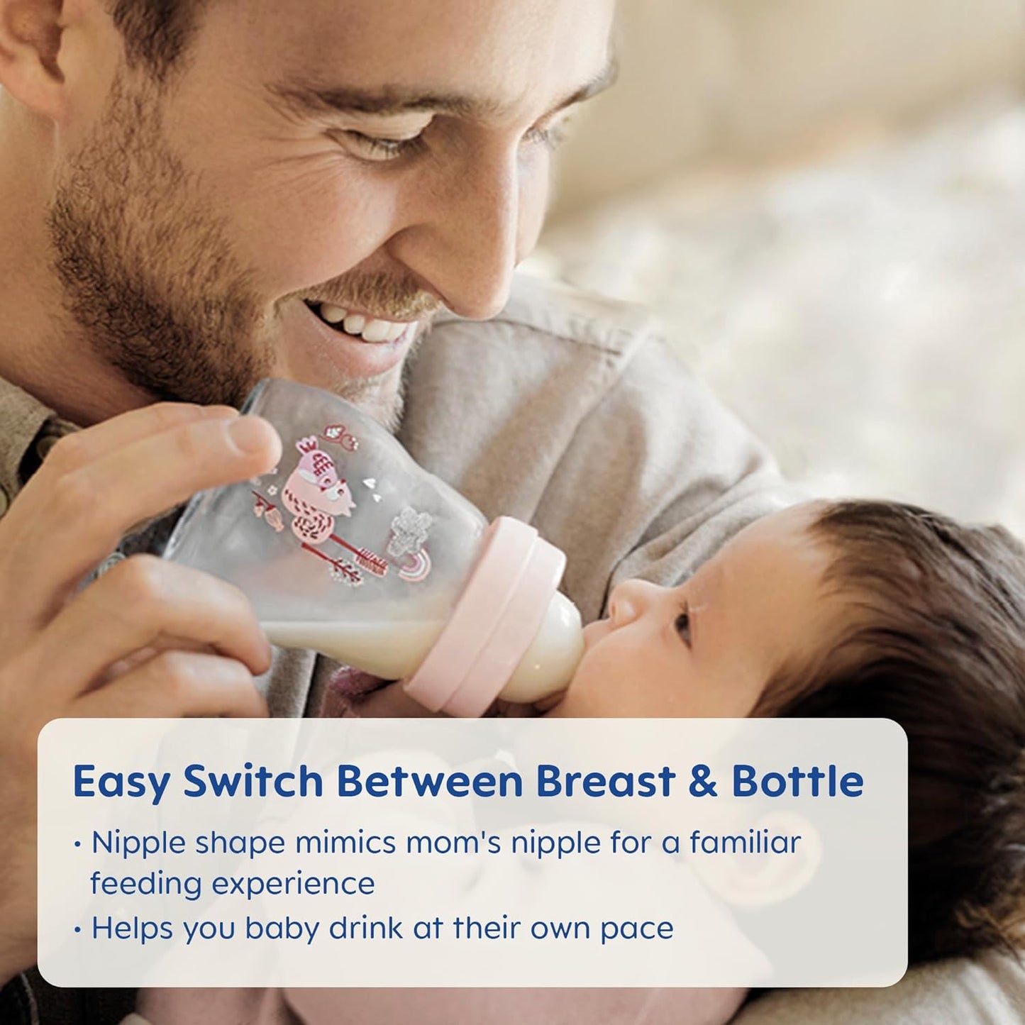 MAM Feel Good Medium Flow Premium Glass Baby Bottles, Easy Switch Between Breast and Bottle, 9oz, 2+ Months, Unisex, 3 Pack