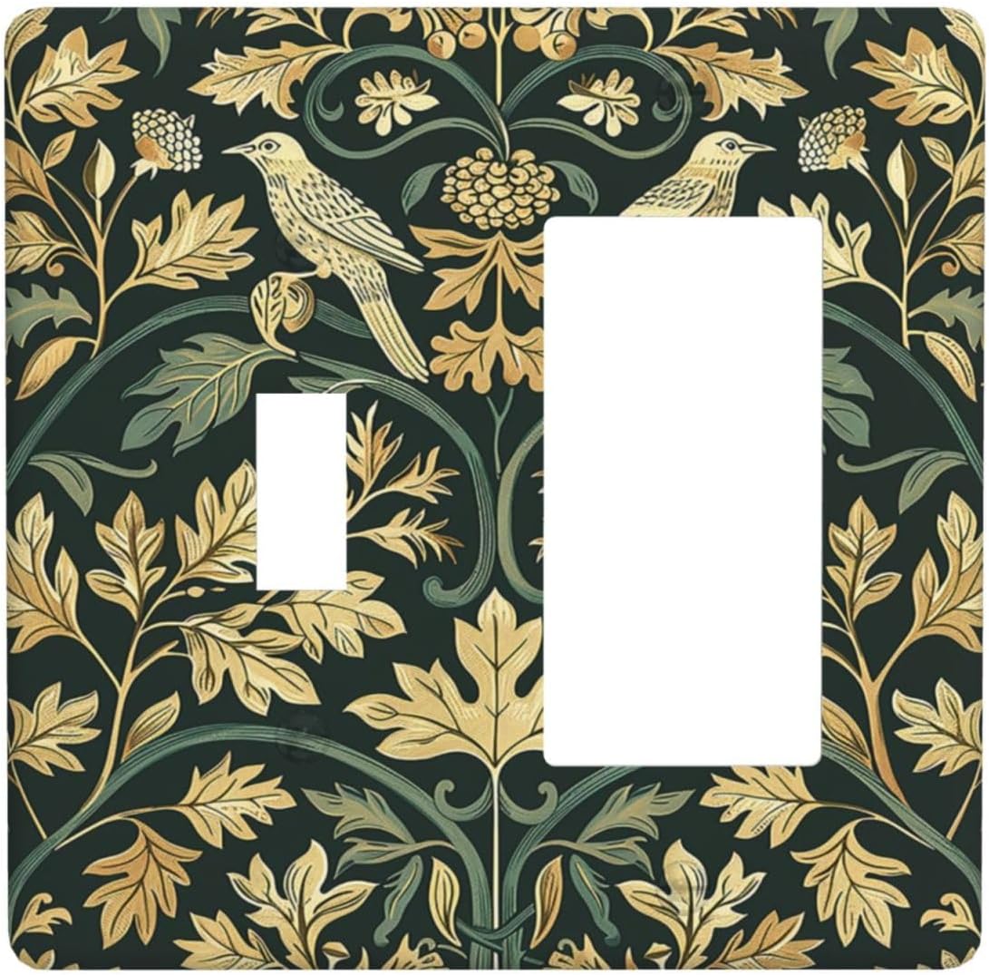 Outlet Covers William Morris Vintage Botanical Birds Golden Green Leaves 1 Toggle 1 Rocker Combination Decorative Wall Plate Electrical Switch Plates Light Switch Cover Plate for Bedroom
