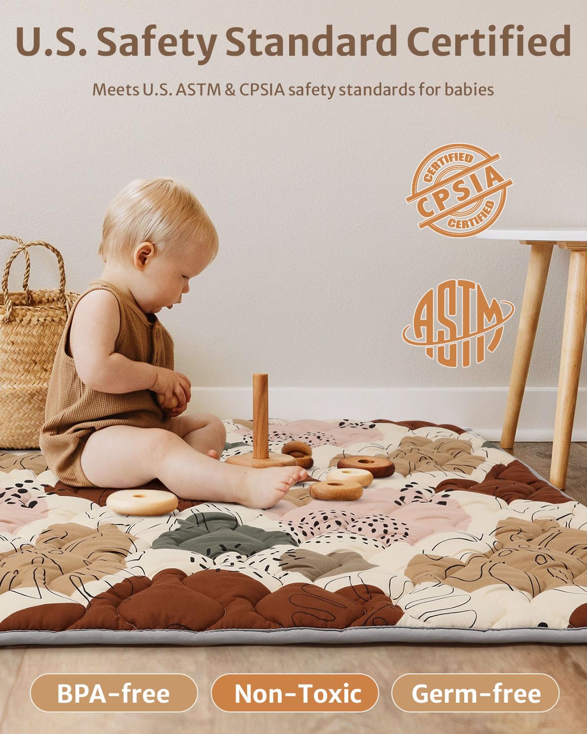 Blissful Diary Baby Play Mats for Floor, 47x47 Playpen Mat, Thicken Cushioning Padding Foam Playmate for Baby and Toddlers Infants, Non-Slip & Machine Washable, Boho Design
