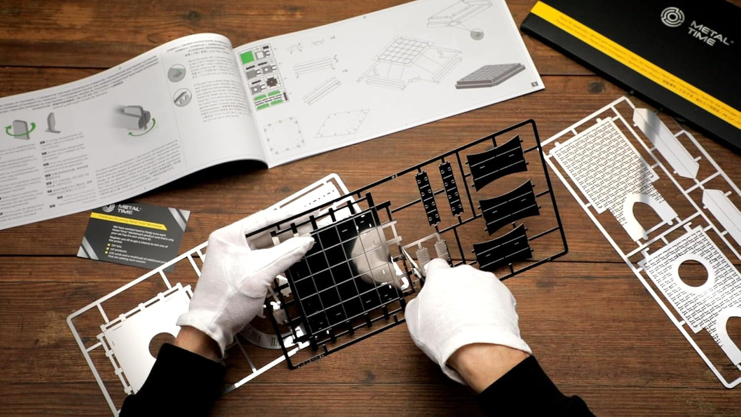 METAL-TIME 3D Model Brain Teaser Puzzle Stainless Steel Metal Craft Desk & Shelf Clock Kit Enjoyable DIY Construction | Functioning Clock with Fluorescent Arrows & Candle Place Puzzle Master of Time