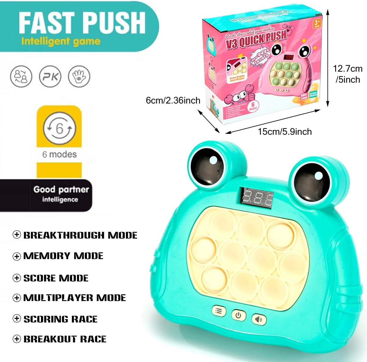 Quick Push Game Console,Puzzle Game Console Machine, Improving The Reaction Ability and Attention,Pop Game Sensory Fidget Toys (Blue)