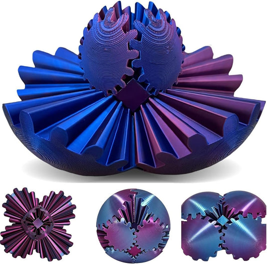 Gear Ball Gear Sphere 3D Printed Gear Ball Cube Fidget Toys Spin Ball Gear Sphere Puzzle Stress Cube Desk Toys Creative Gifts for Adults Kids (Purple Blue-10)