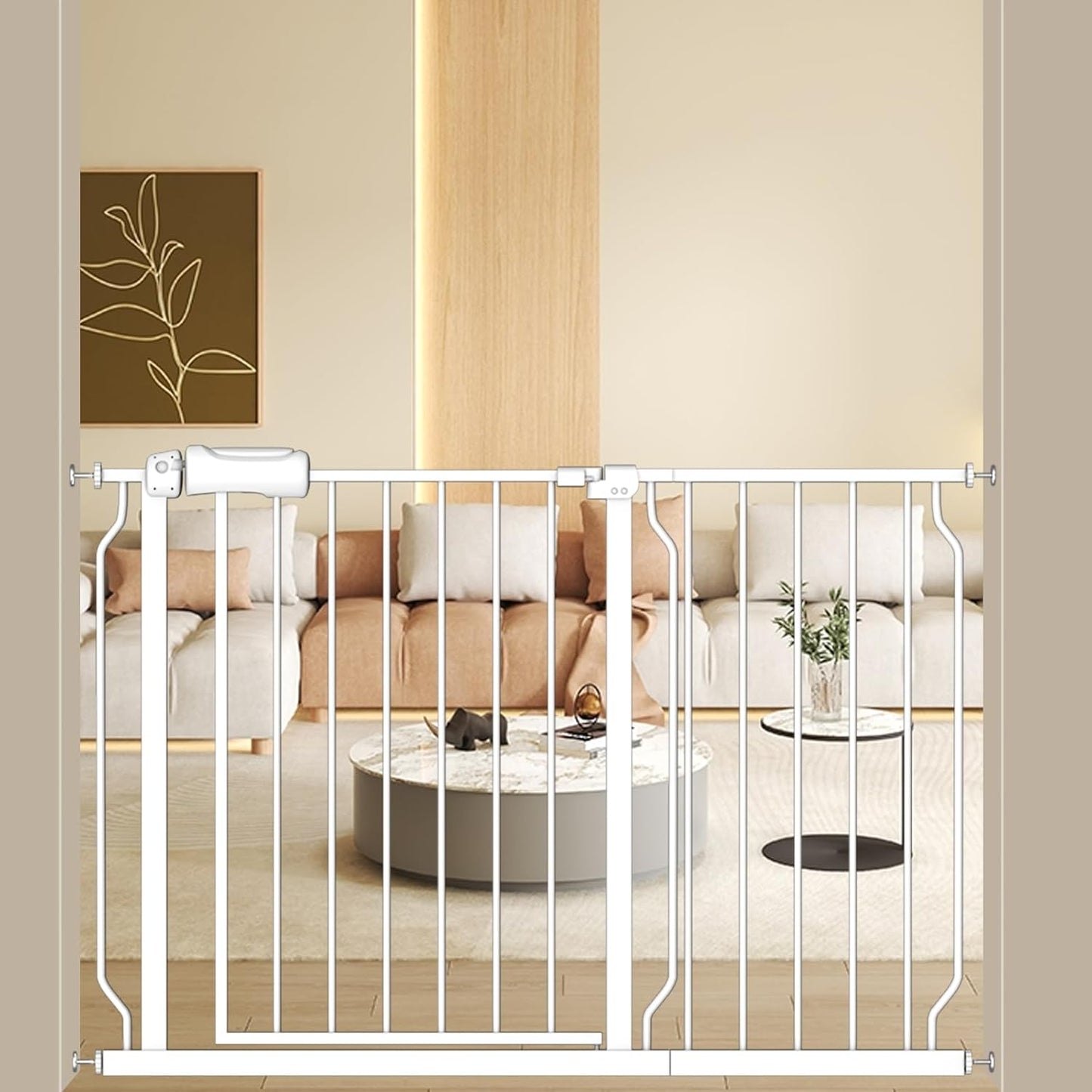 ALLAIBB Extra Wide Baby Gate Pressure Mount with Auto-Close, White Metal Safety Gate for Stairs & Doorways - Child Proof, Pet Barrier for Hallways, Kitchen, Living Room for 43.31-48.03 inch