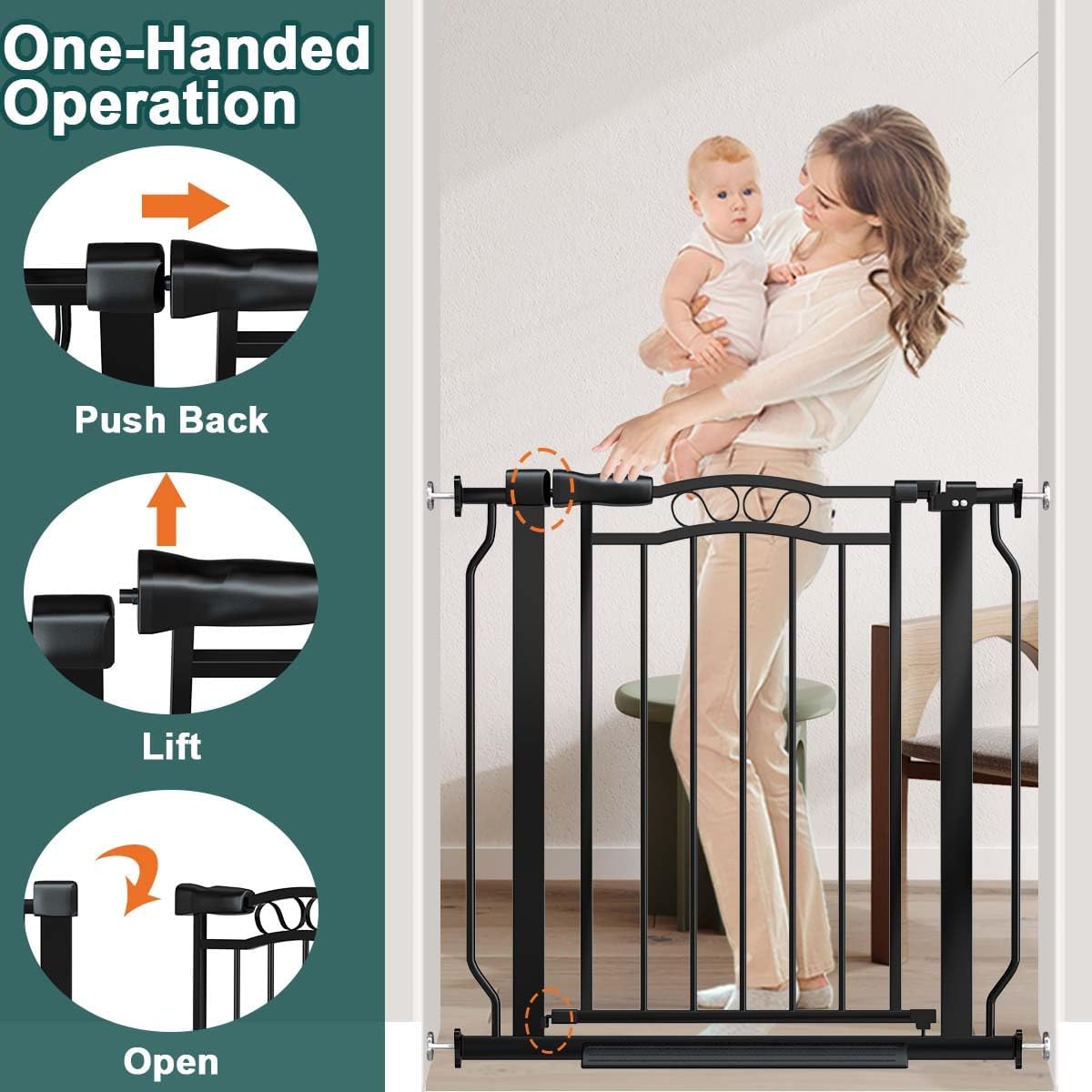 Fairy Baby 29.5"-43.7" Extra Wide Baby Gate for Dog, Pressure Mounted Pet Gate for Stairs & Doorway, Dog Barrier for Home Indoor, Kids Puppy Cat Gate, Metal Child Safety Proof Garden Gate, Black