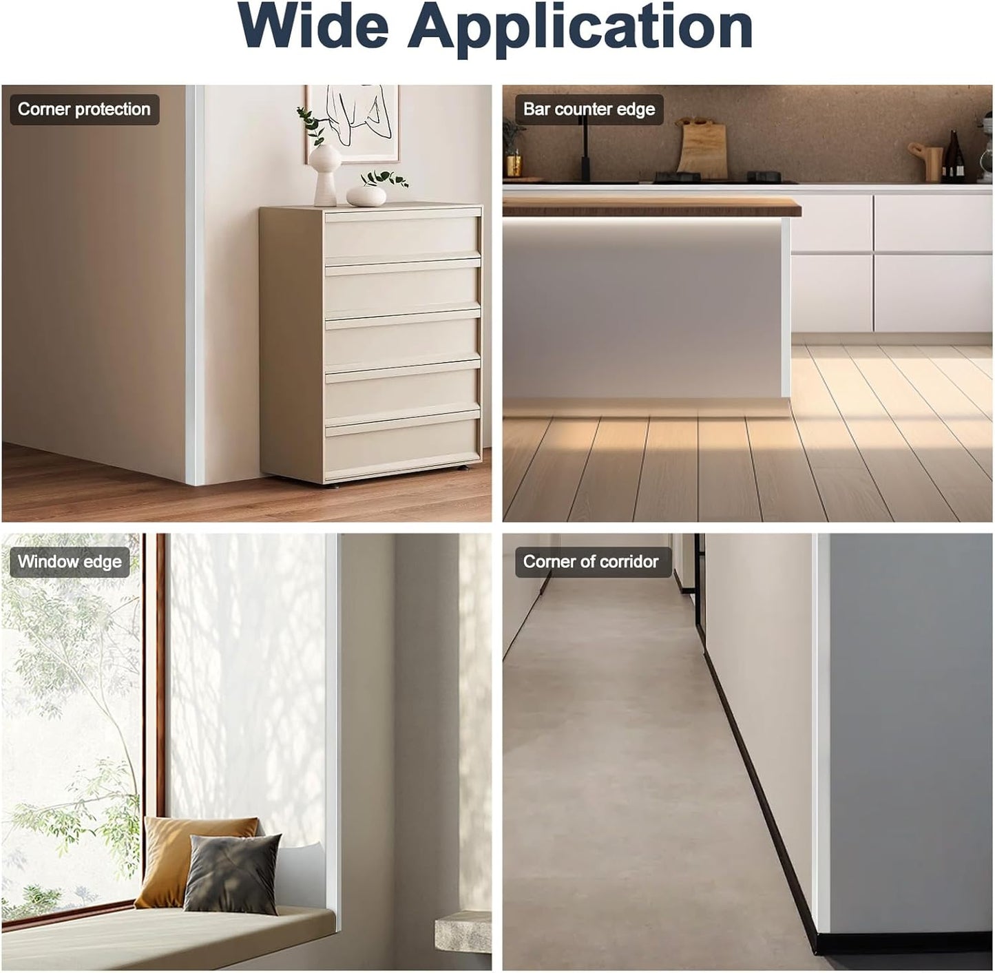 4PCS 45" Aluminum Metal Corner Protectors, Self Adhesive Corner Guards, Metal Wall Edge Protector Strip, Furniture Corner Protectors, Wall Cabinet Baseboard Decoration 45" x 2" (Silver)