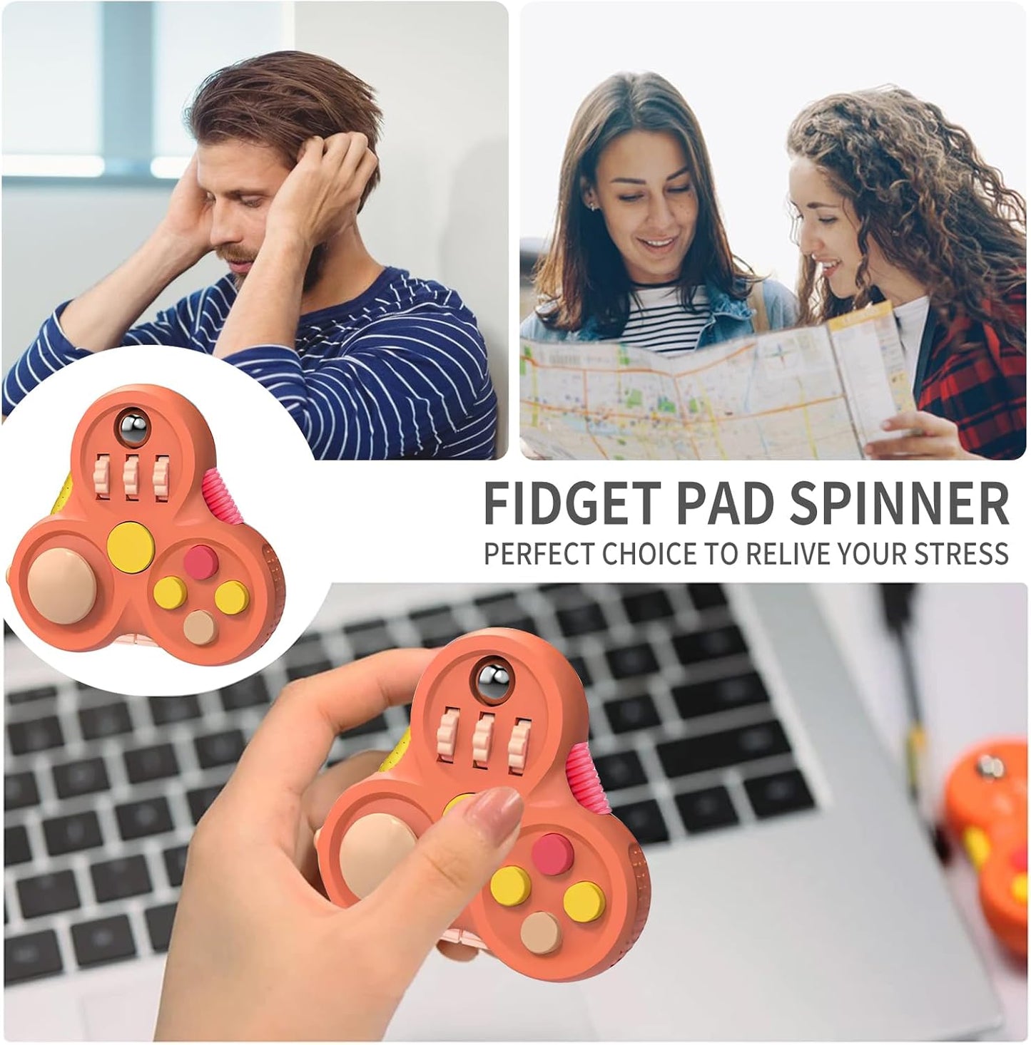 Fidget Toys Adults,Fidget Pad Fidgets,Autism Figette Cubes,Cool Fidget Clicker Controller Desk Toys,Anxiety Relief Stress ADHD Toys,Sensory Fidget Cubes Gifts for Kids Teens Boys(Orange)