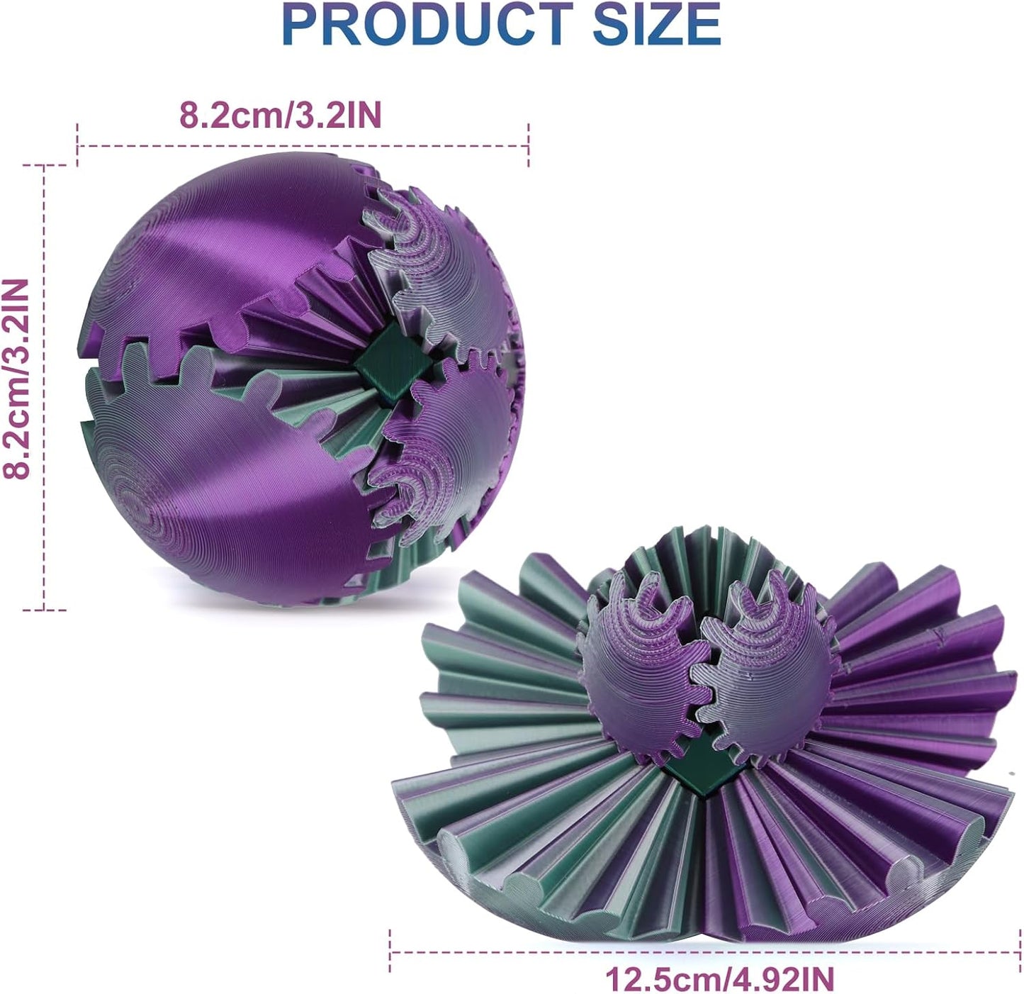 Gear Ball, Gear Sphere, 3D Printed Gear Ball Spin Ball Cube Fidget Toys GearSphere Ball, Stress Ball, Gear Sphere Desk Toy, Fidget Ball, Gear Toy for Stress and Anxiety Relaxing (Laser Color D)