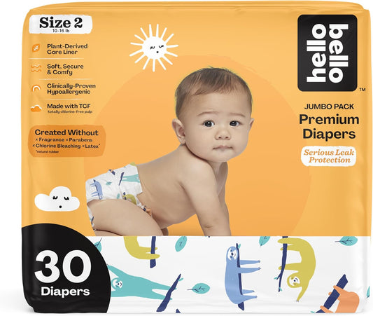 Hello Bello Premium Baby Diapers Size 2, 30 Count of Disposable, Extra-Absorbent, Hypoallergenic Diapers with Snug and Comfort Fit, Sleepy Sloth