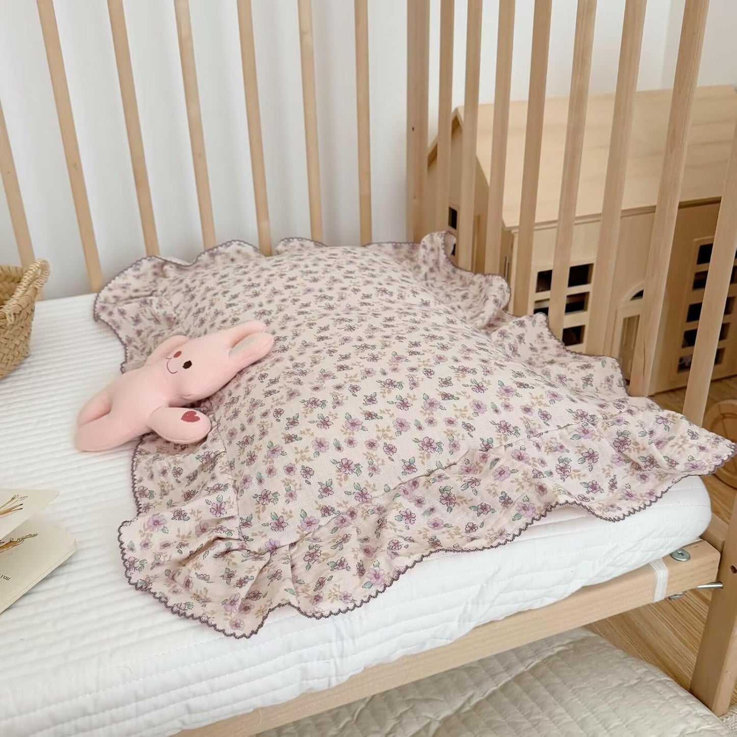 BuLuTu Purple Flower Print Kids Pillow Cases 20"x26" Fit for Standard Size Pillow, Soft Lightweight Muslin Pillow Cover 100% Cotton Floral Print Children Pillowcases with Ruffles, 1 pc