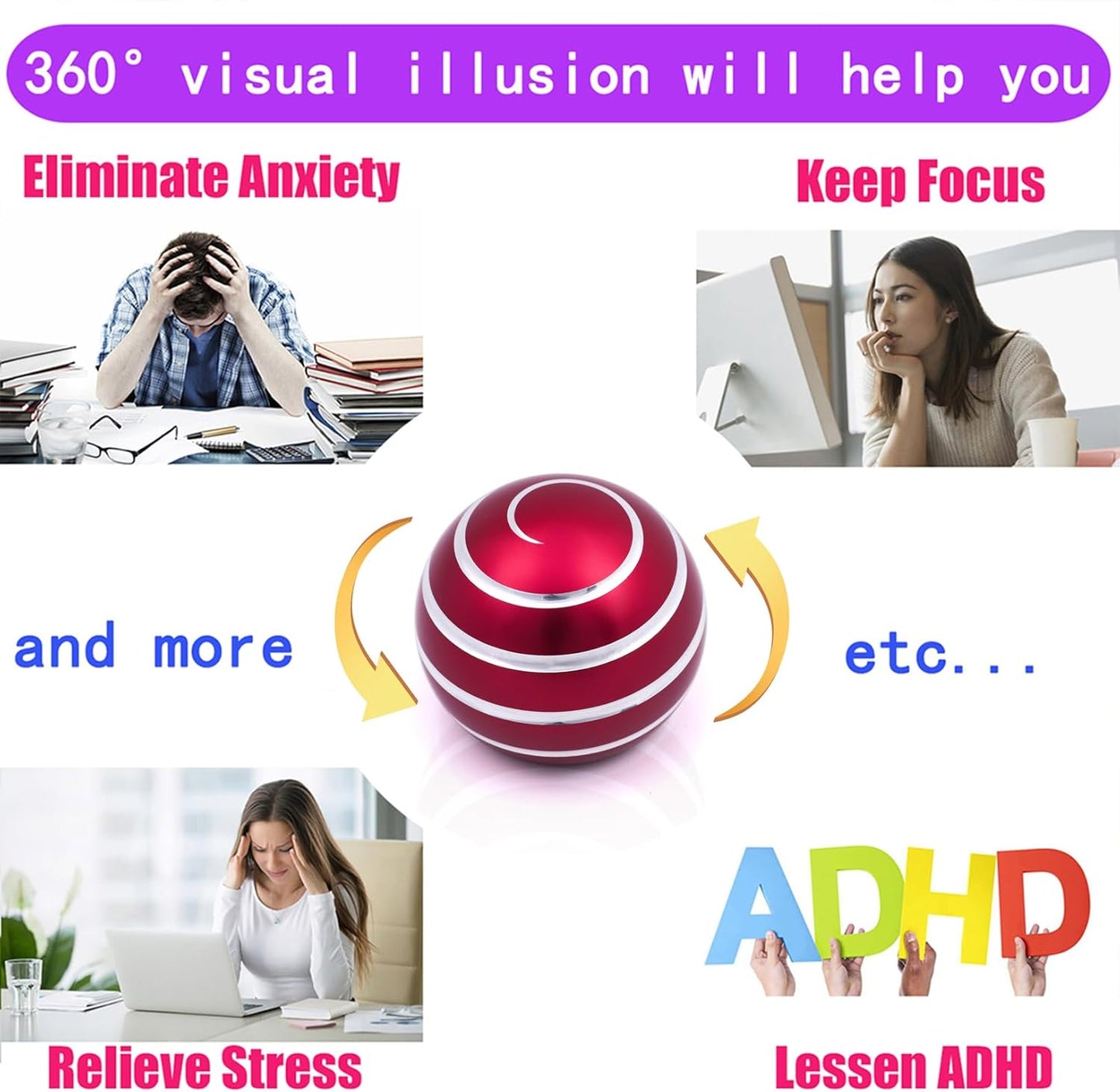 Desk-Fidget-Toys for Kinetic-Toy: Cool-Gadgets Cool-Stuff for Adults Kids Teens, Spinning Up to 180 Seconds, Stress Relief Toy for Christmas Optical-Illusion Gift for Office School Home Women Men