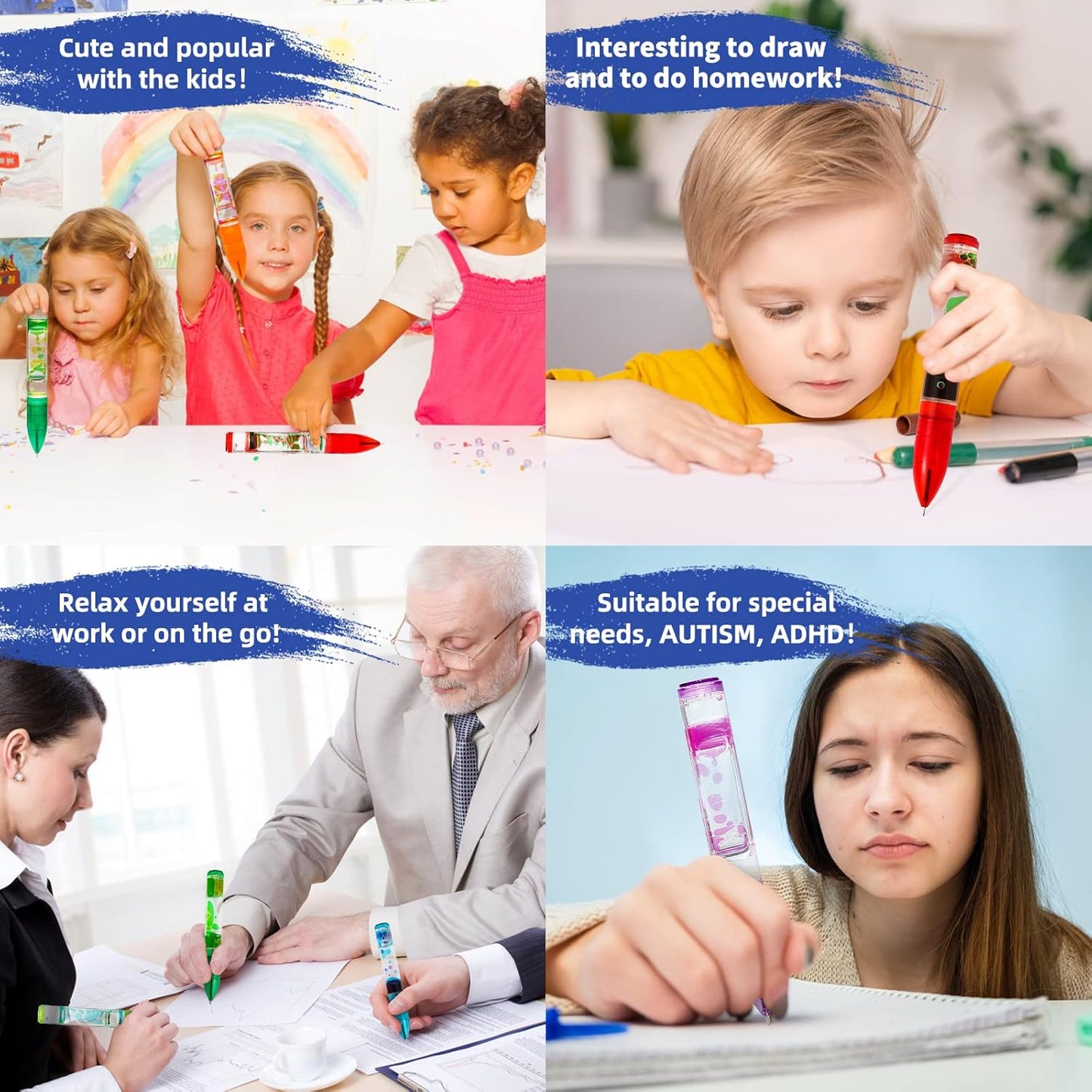 YUE MOTION Liquid Motion Bubbler Pens - Colorful Liquid Ballpoint Pen for Back to School Gift，Stocking Stuffers, Easter Basket Stuffers -Fidget Toy Pen for Stress Relief and Anxiety(6 Pack)